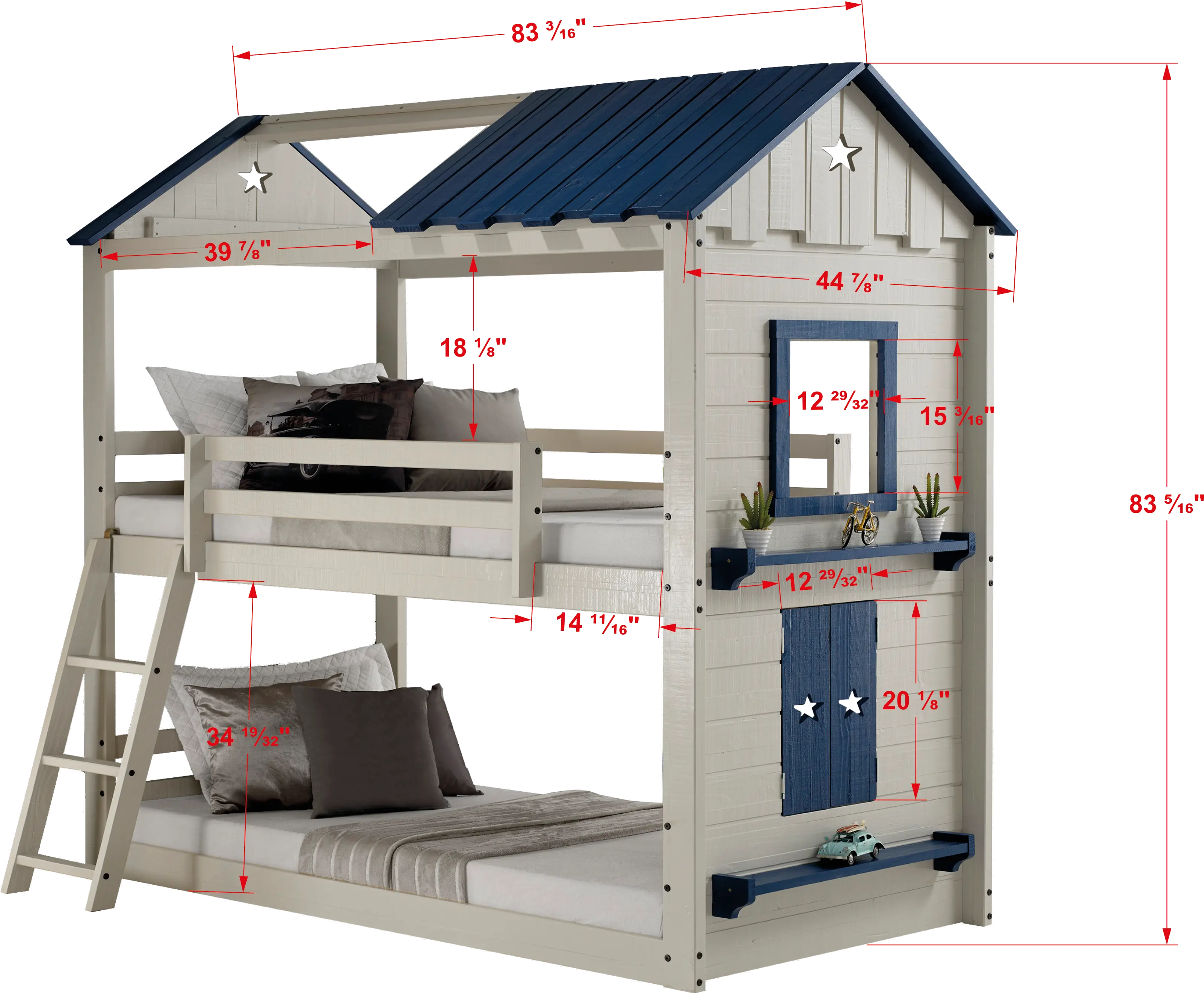 White and Blue Twin-over-Twin Bunk Bed - Star Gaze-1