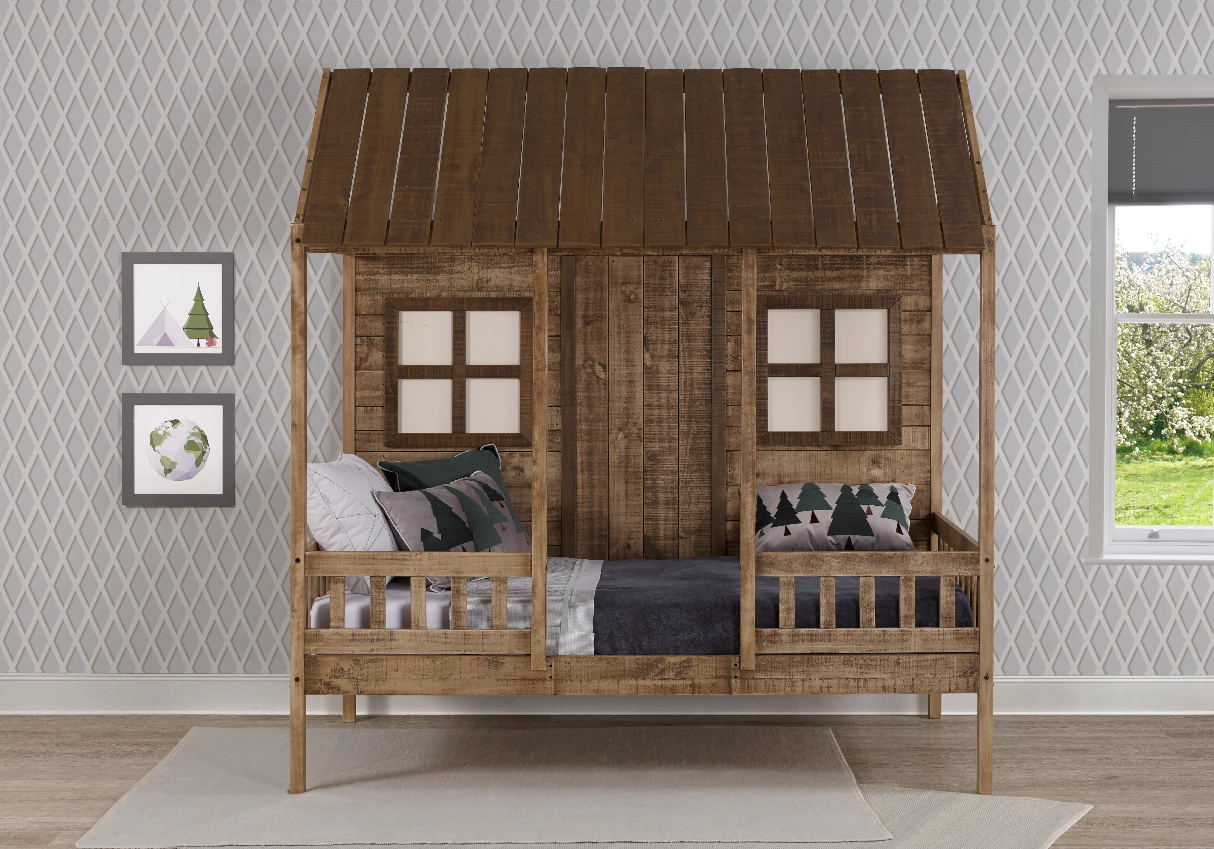 Rustic Driftwood Twin Low Loft Bed - Front Porch-1