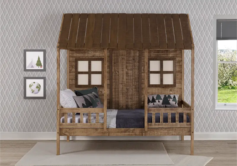 Rustic Driftwood Twin Low Loft Bed - Front Porch