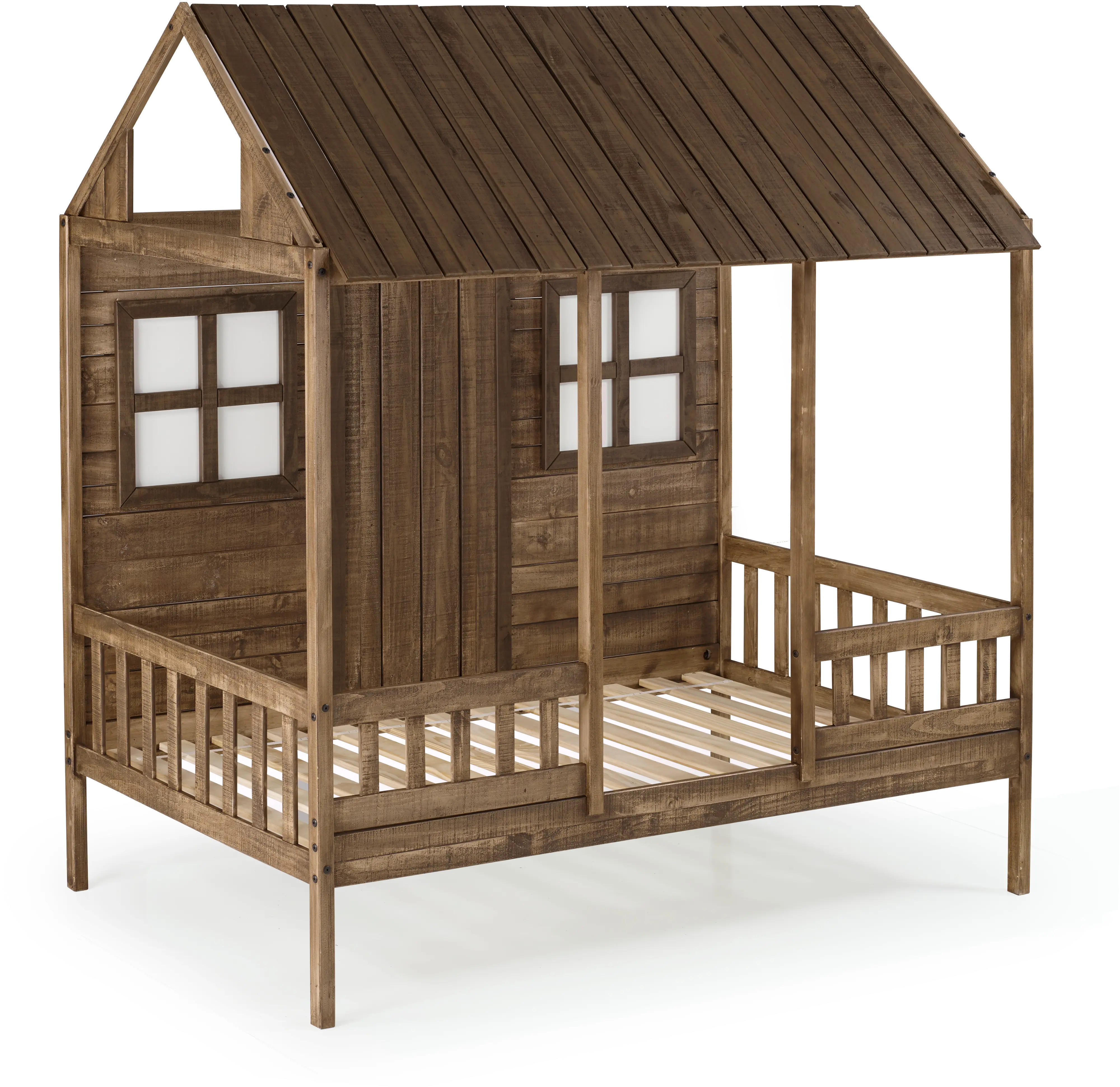 Rustic Driftwood Twin Low Loft Bed - Front Porch-3