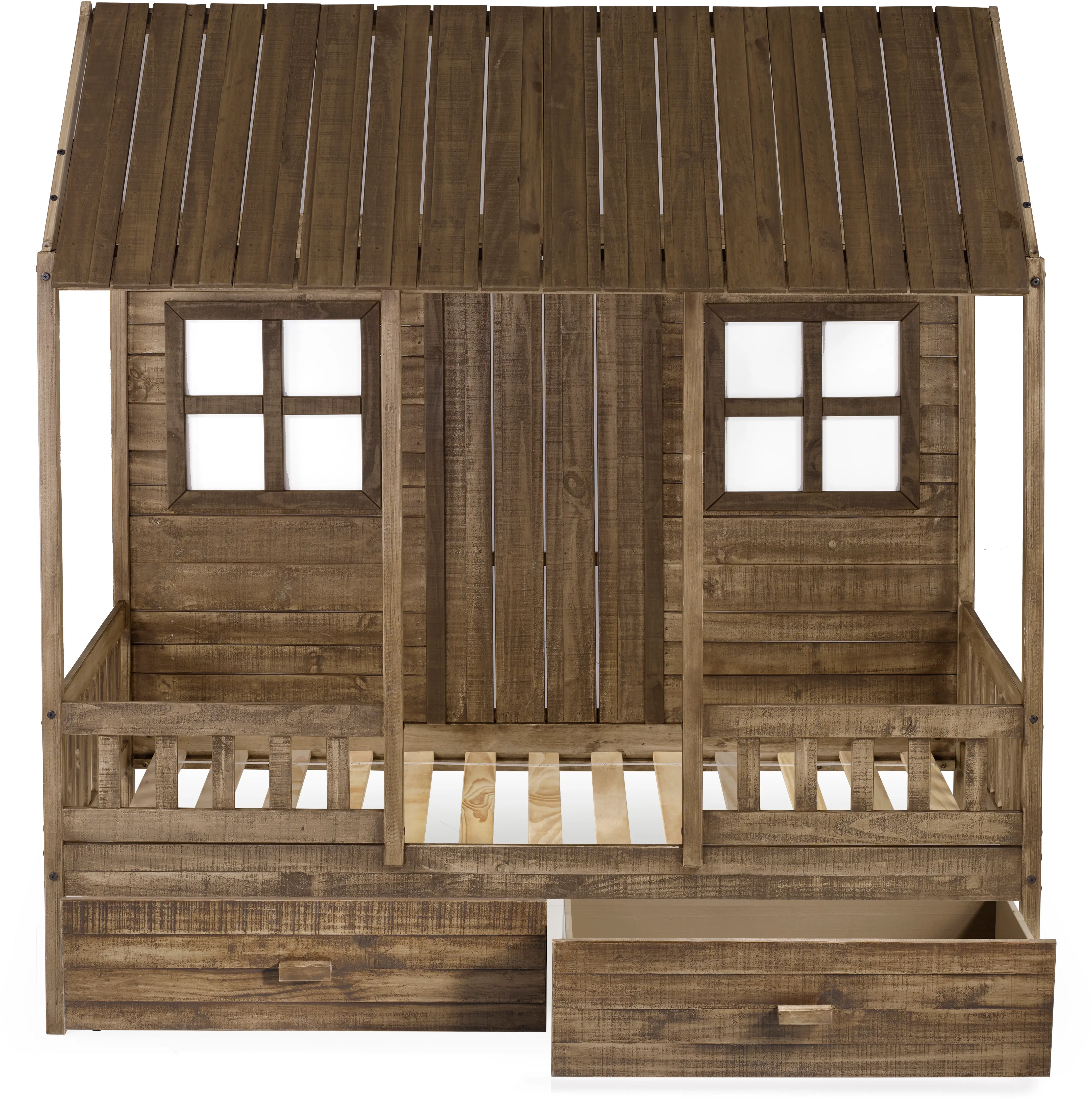 Rustic Driftwood Twin Low Loft Bed with Storage - Front Porch-3