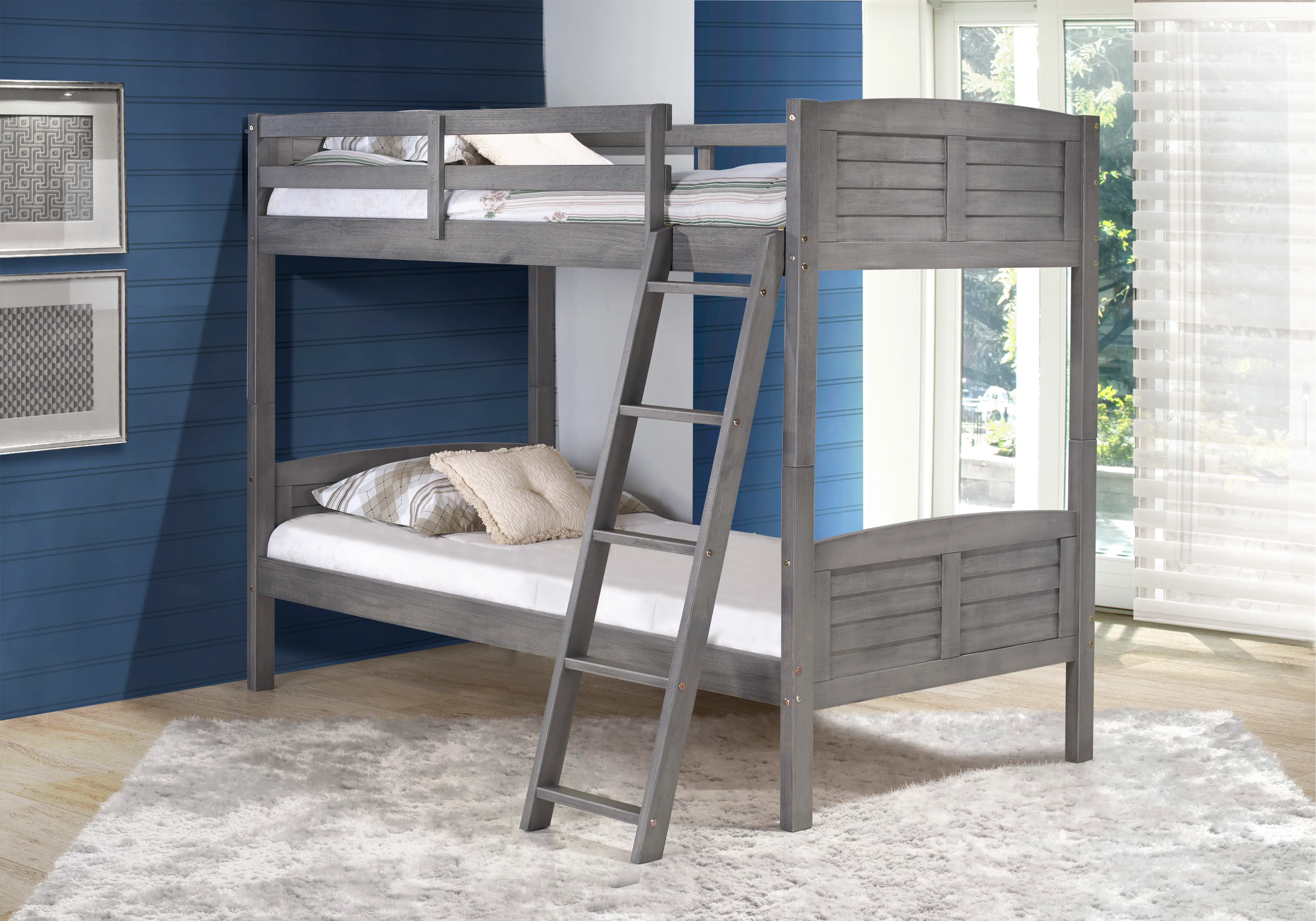 Antique Gray Twin over Twin Bunk Bed - Louver-2