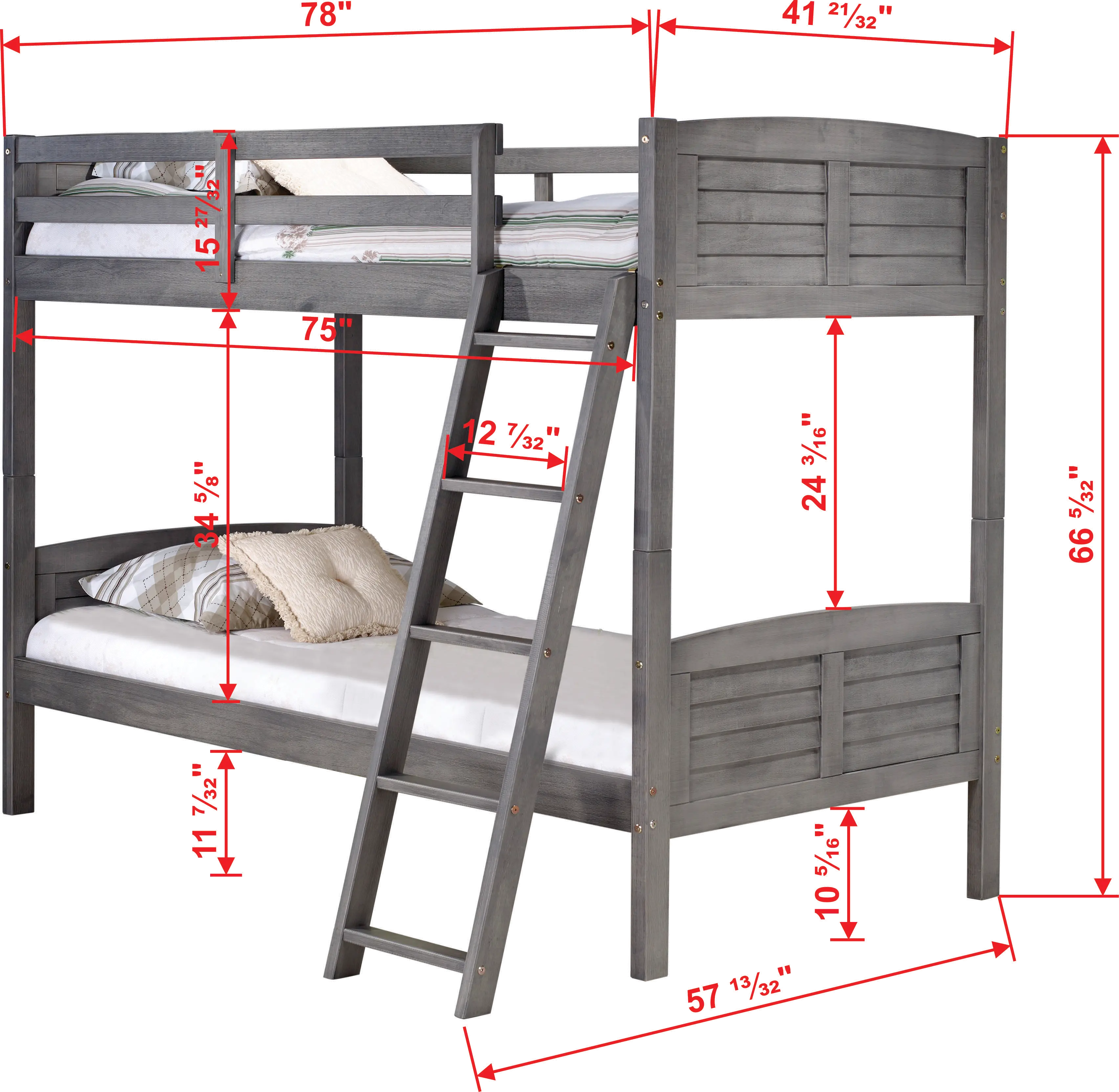 Antique Gray Twin over Twin Bunk Bed - Louver-6