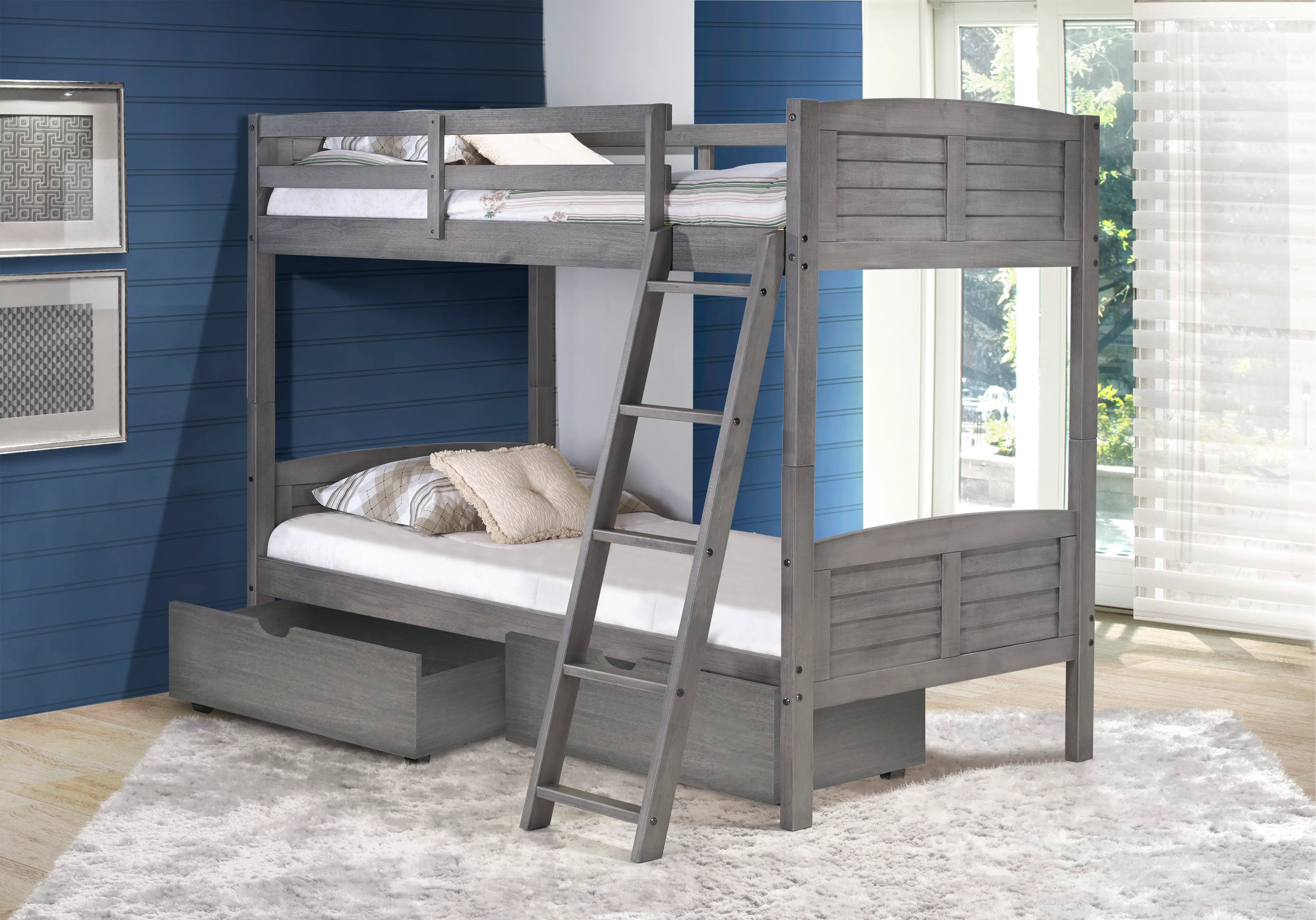 Antique Gray Twin over Twin Bunk Bed with Storage - Louver-2