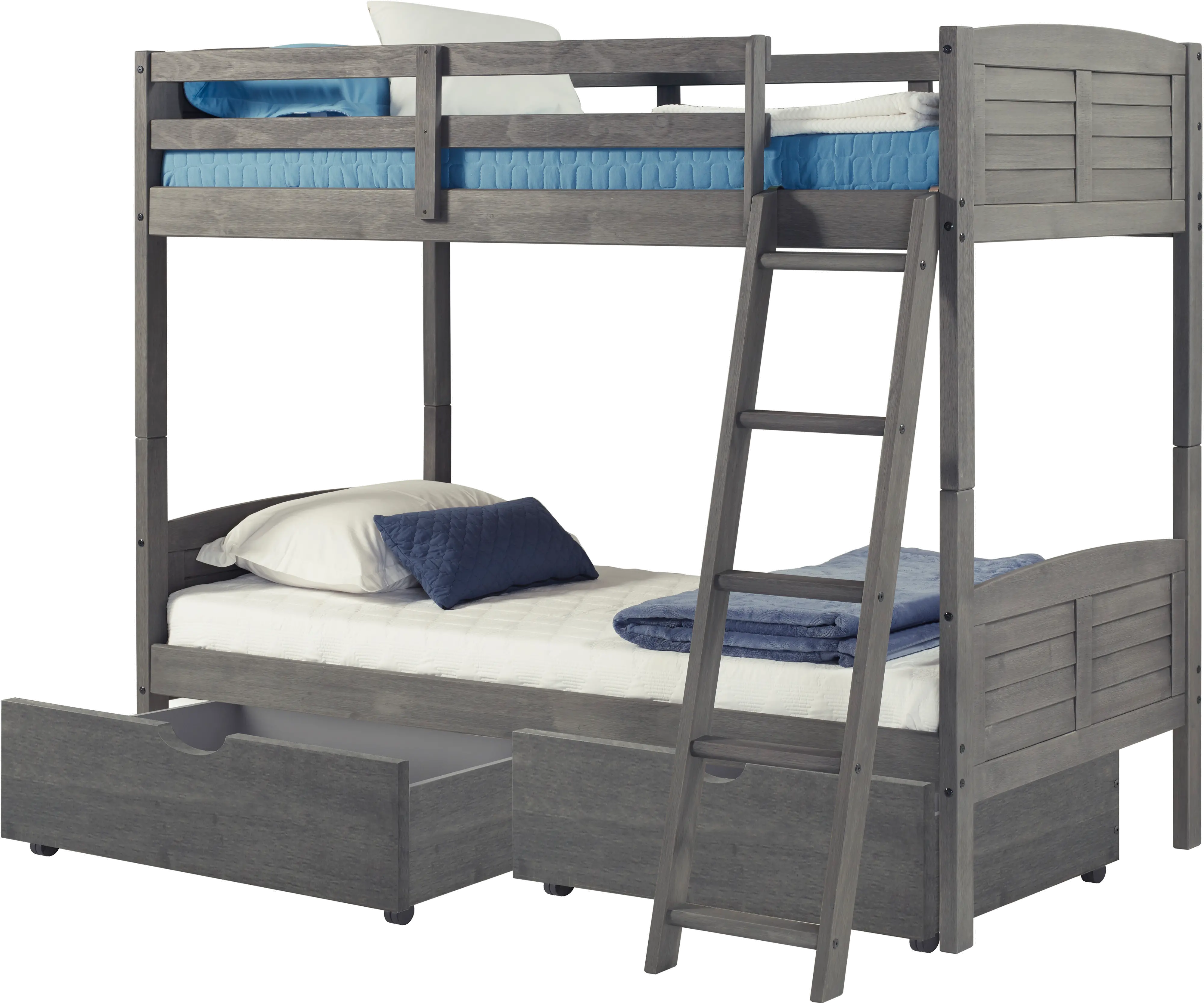 Antique Gray Twin over Twin Bunk Bed with Storage - Louver-1