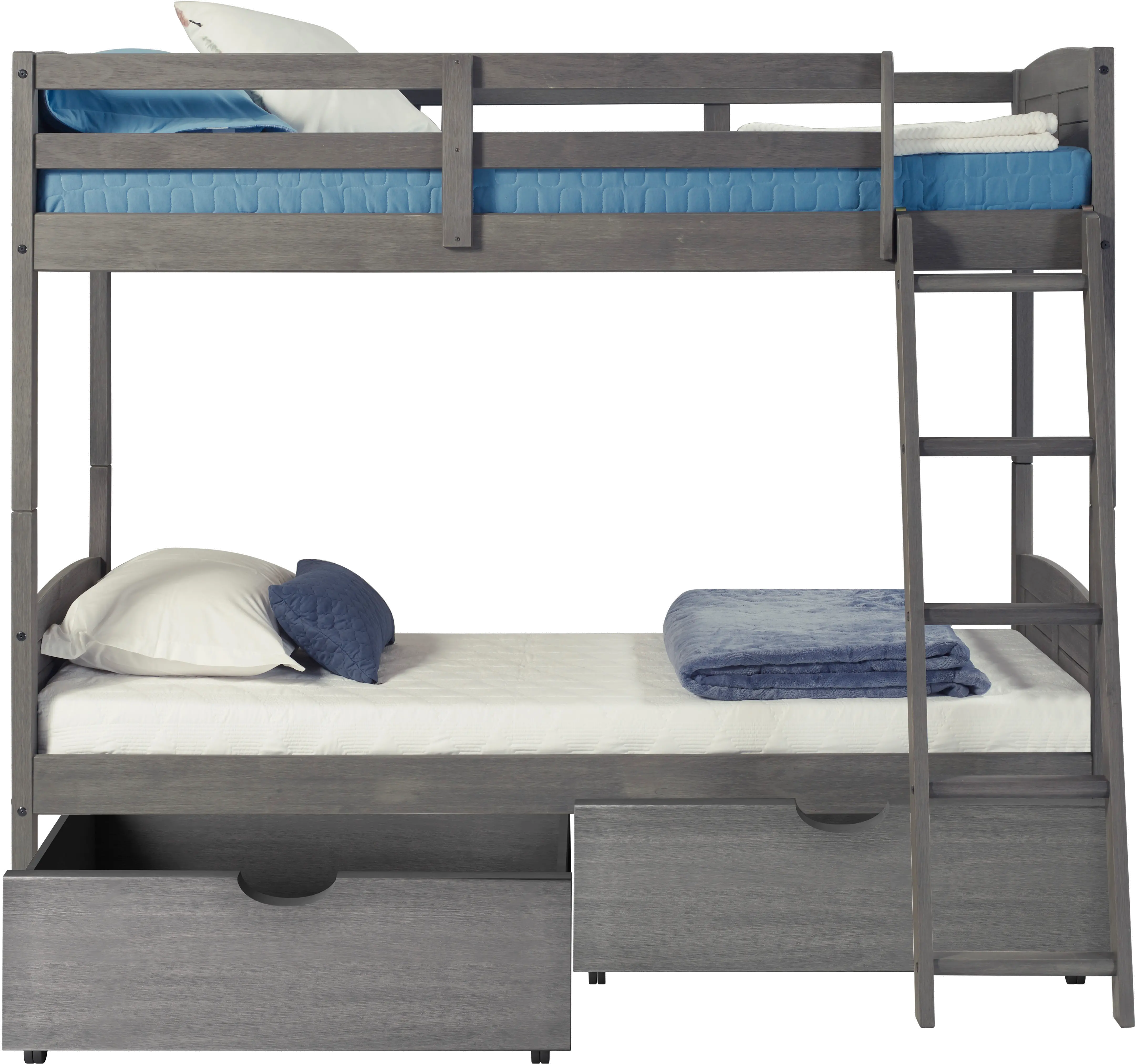 Antique Gray Twin over Twin Bunk Bed with Storage - Louver-3