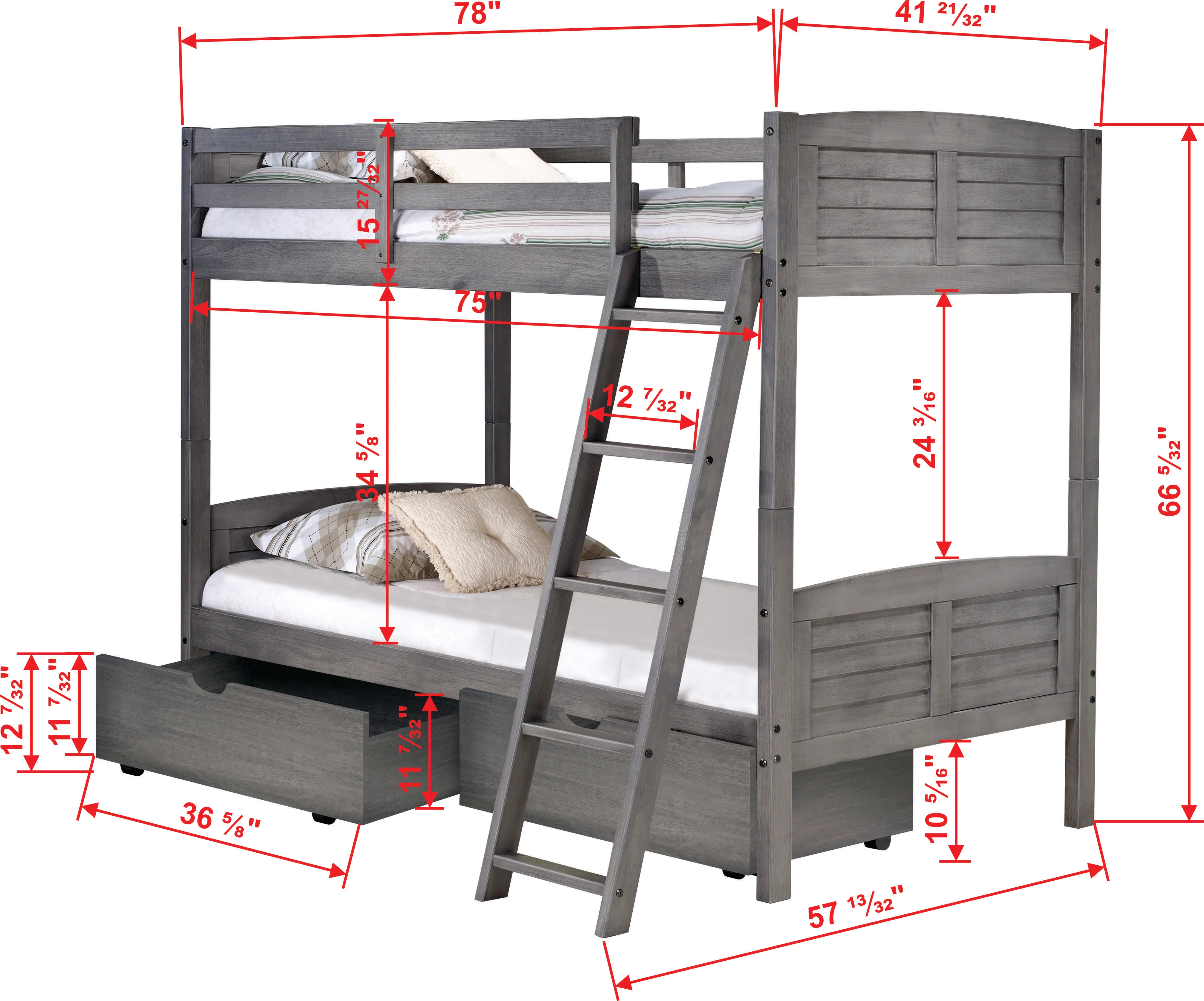 Antique Gray Twin over Twin Bunk Bed with Storage - Louver-6