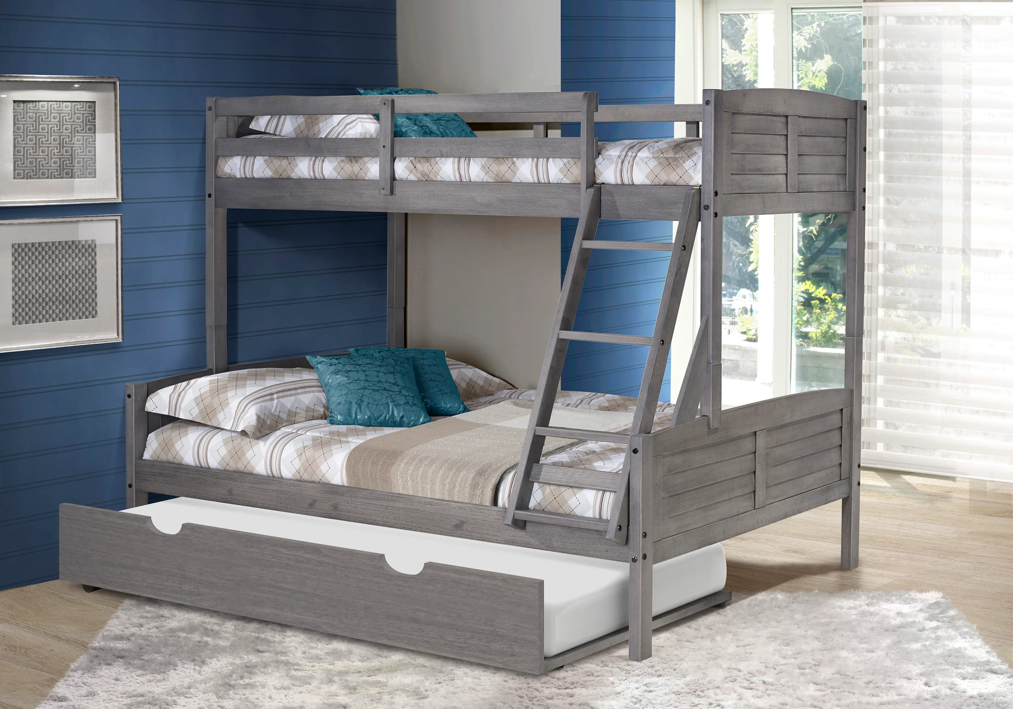 Antique Gray Twin over Full Bunk Bed with Trundle - Louver-2