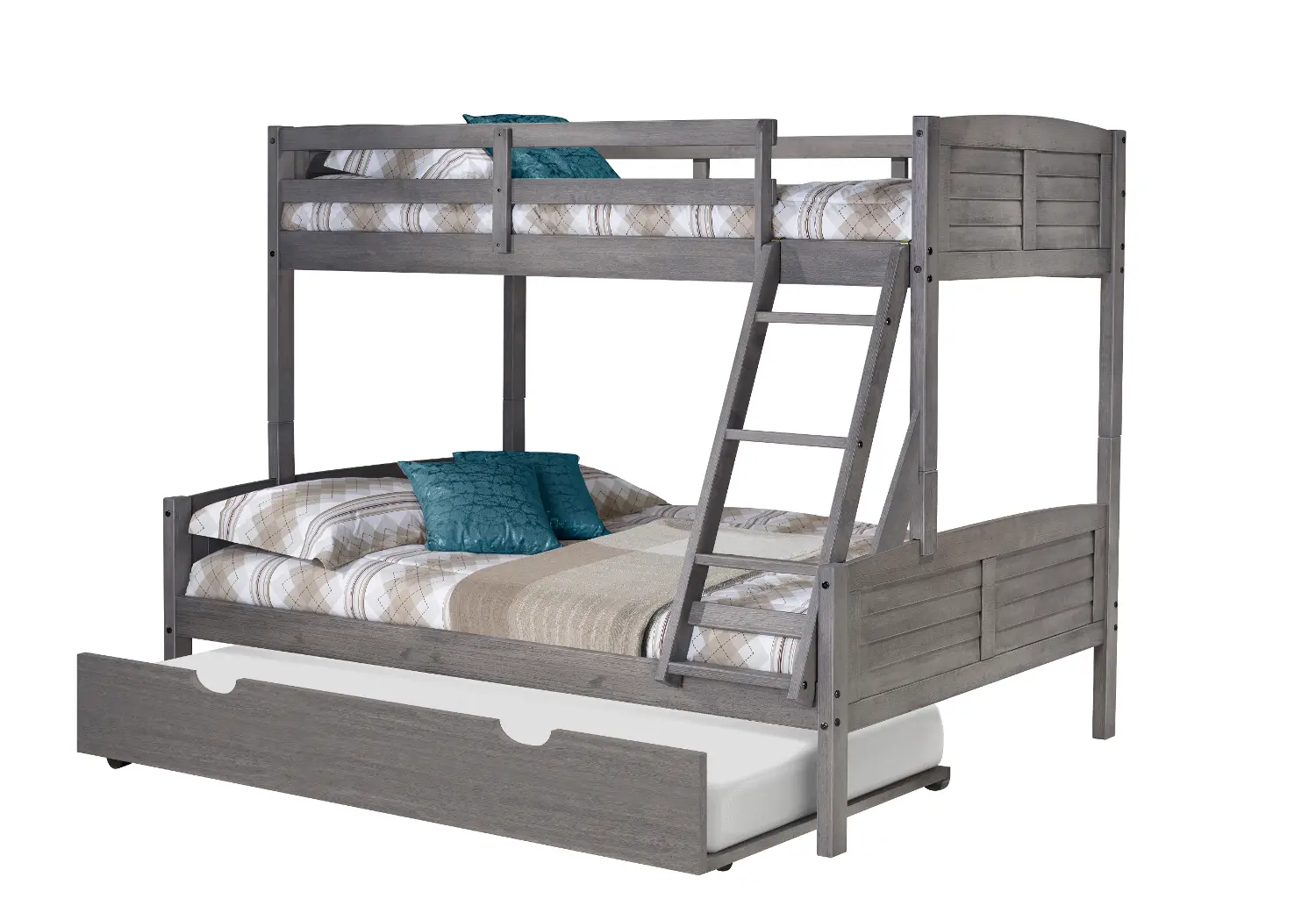 Antique Gray Twin over Full Bunk Bed with Trundle - Louver-1