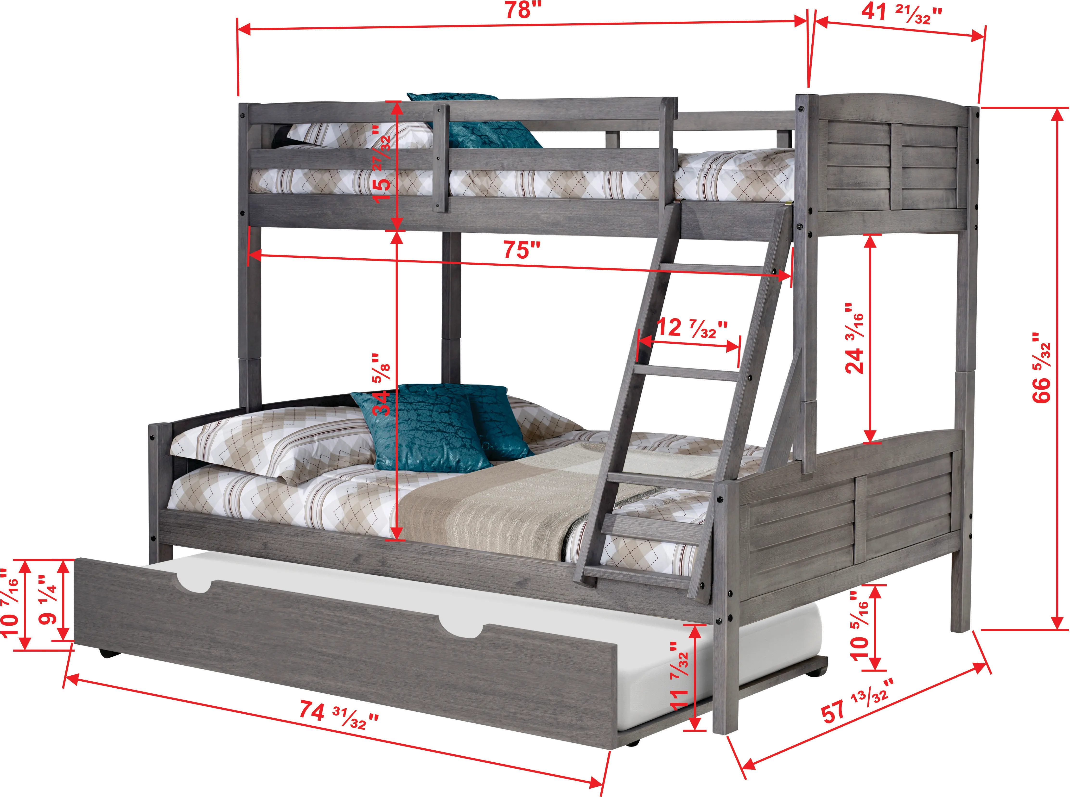 Antique Gray Twin over Full Bunk Bed with Trundle - Louver-5