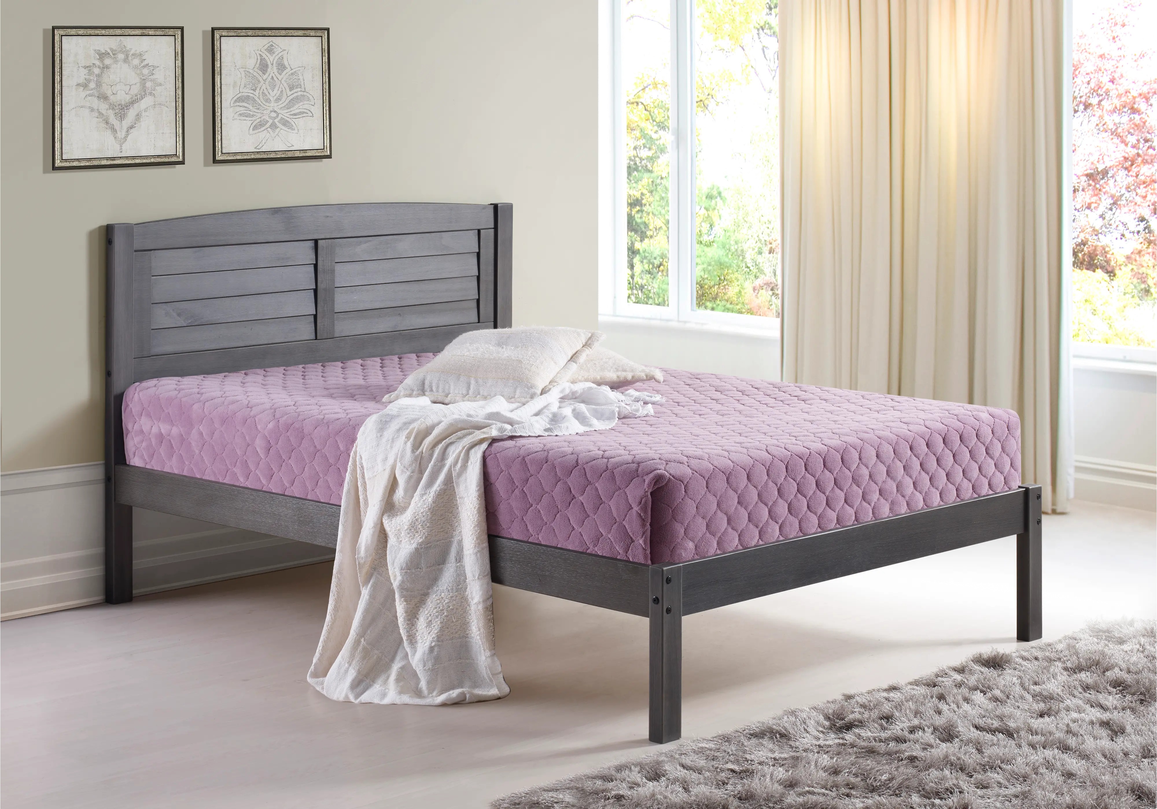 Antique Gray Full Platform Bed - Louver-1