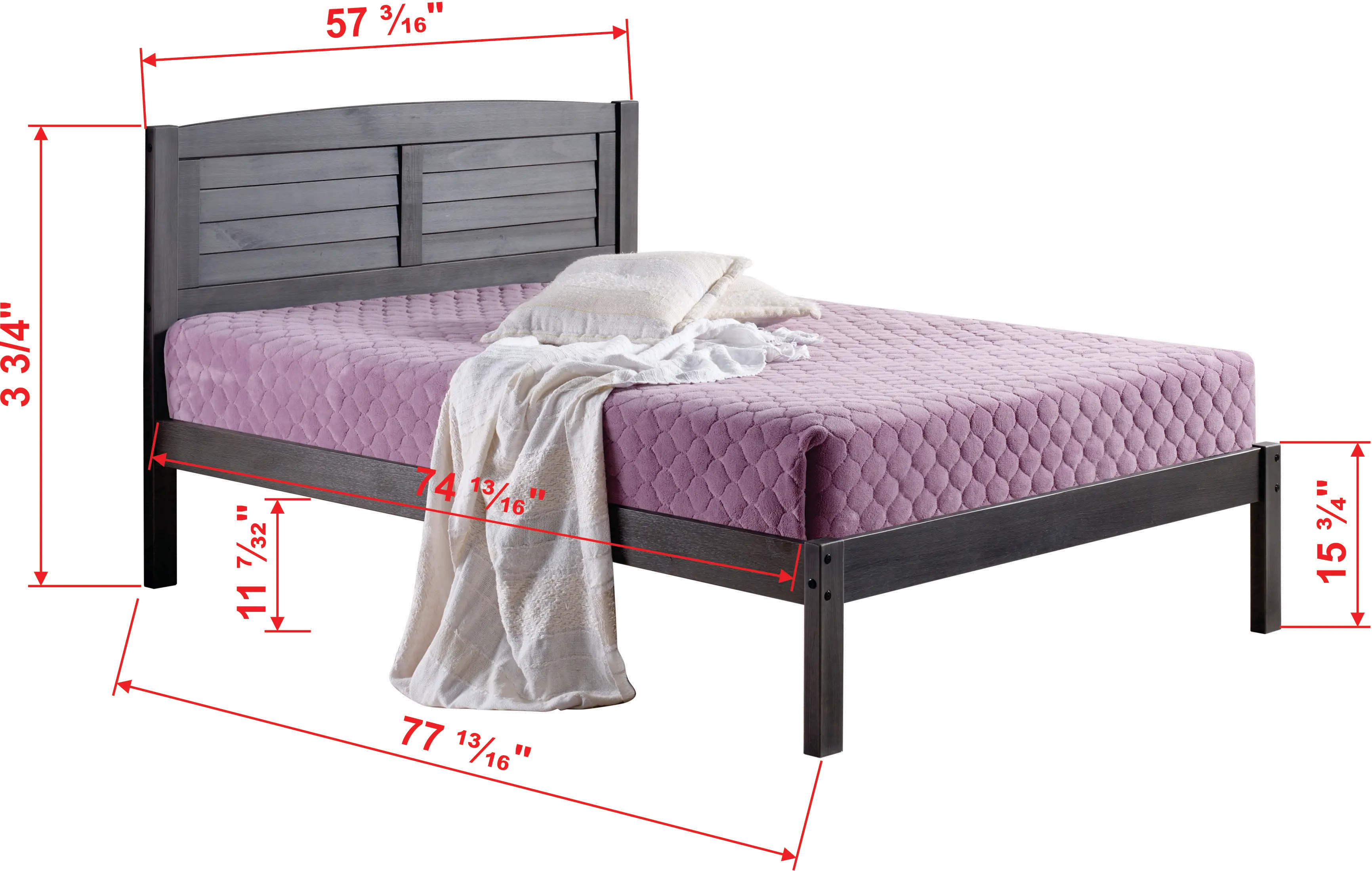 Antique Gray Full Platform Bed - Louver-4