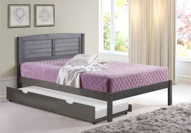 Antique Gray Full Platform Bed with Trundle - Louver