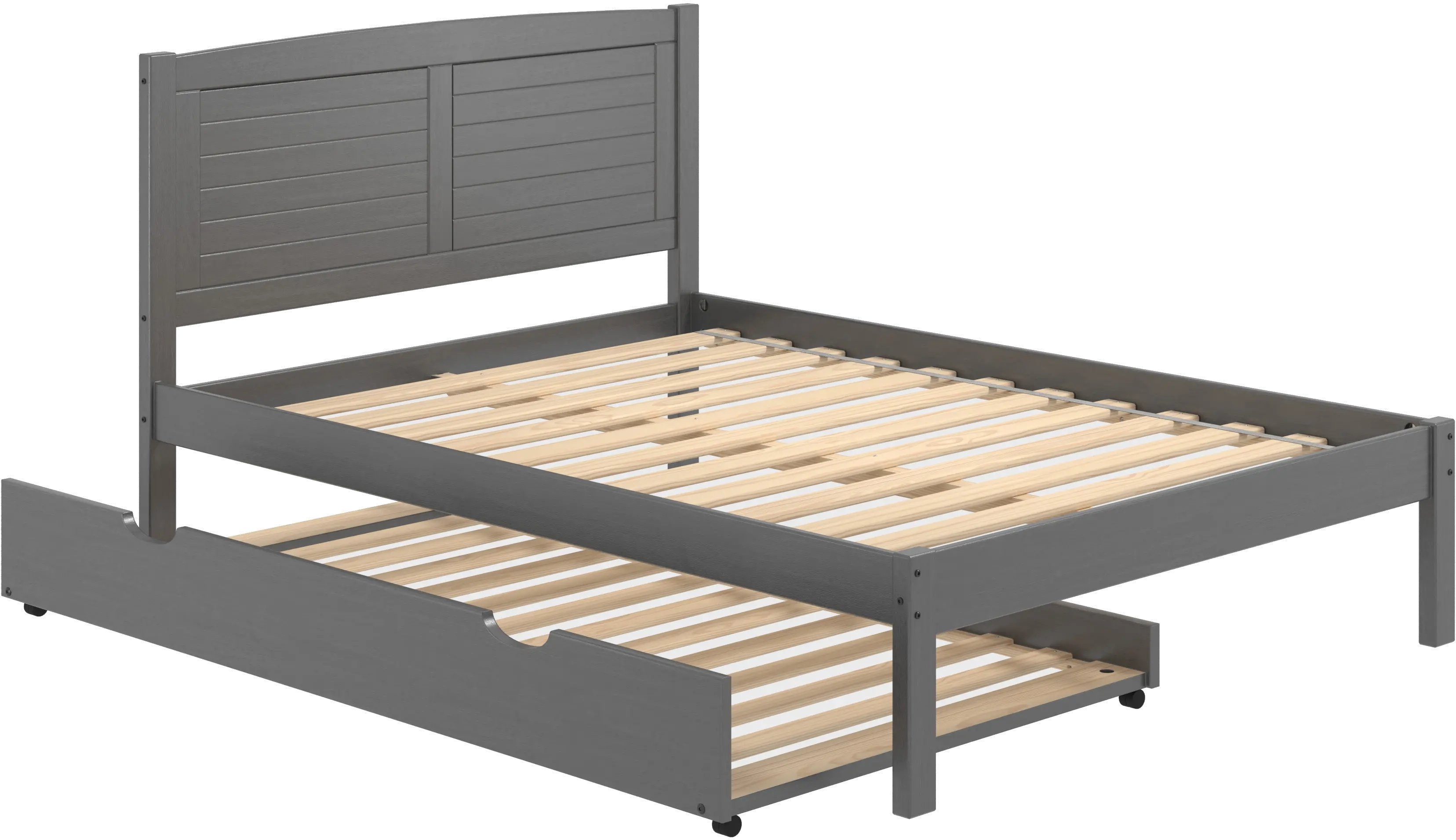 Antique Gray Full Platform Bed with Trundle - Louver-2