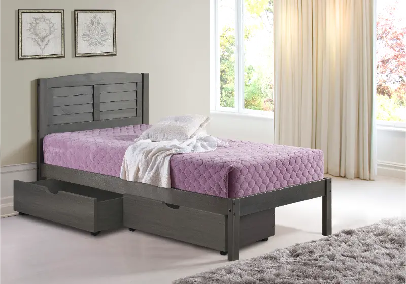 Antique Gray Twin Platform Bed with Storage Drawers - Louver