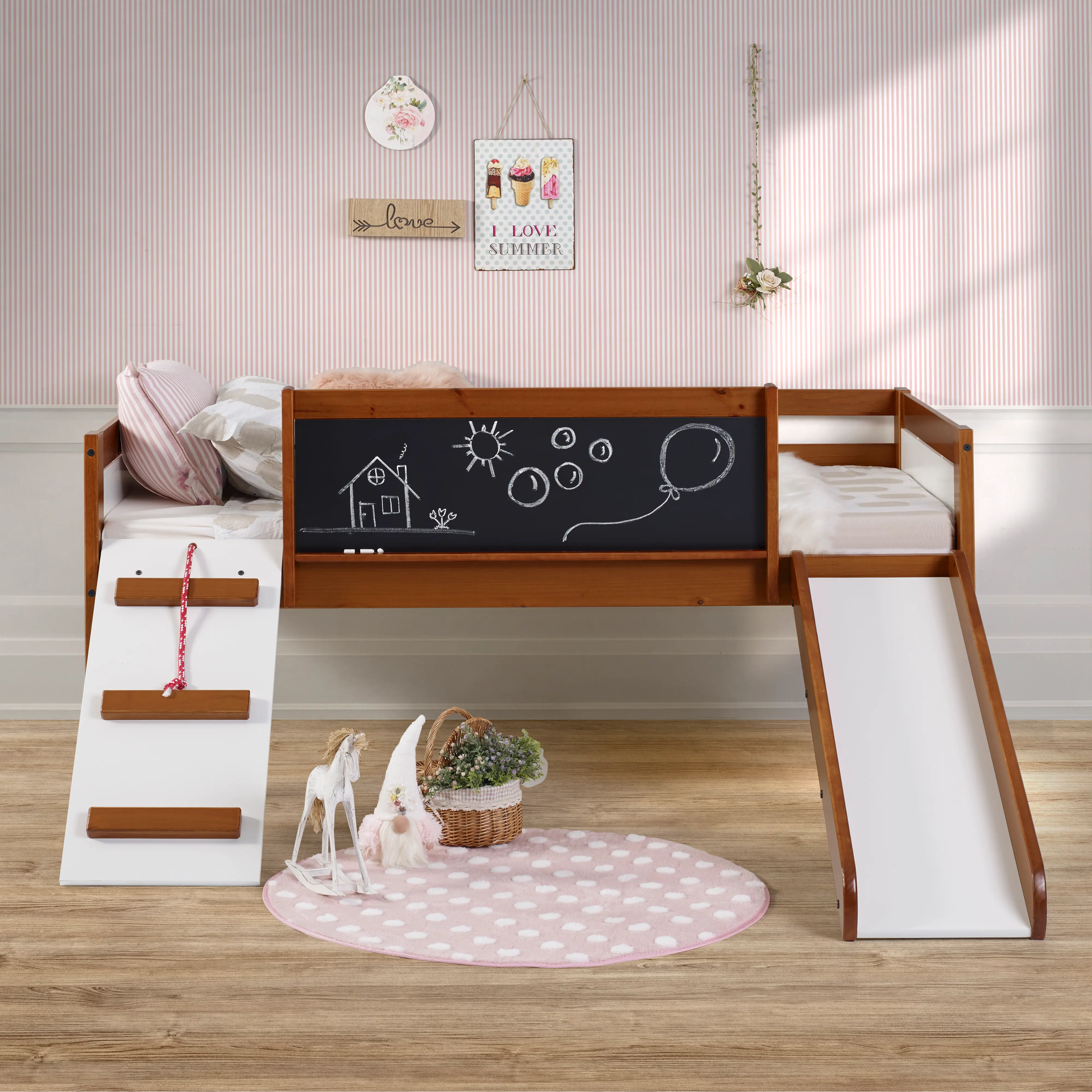 Contemporary Brown and White Twin Low Loft Bed - Junior-2