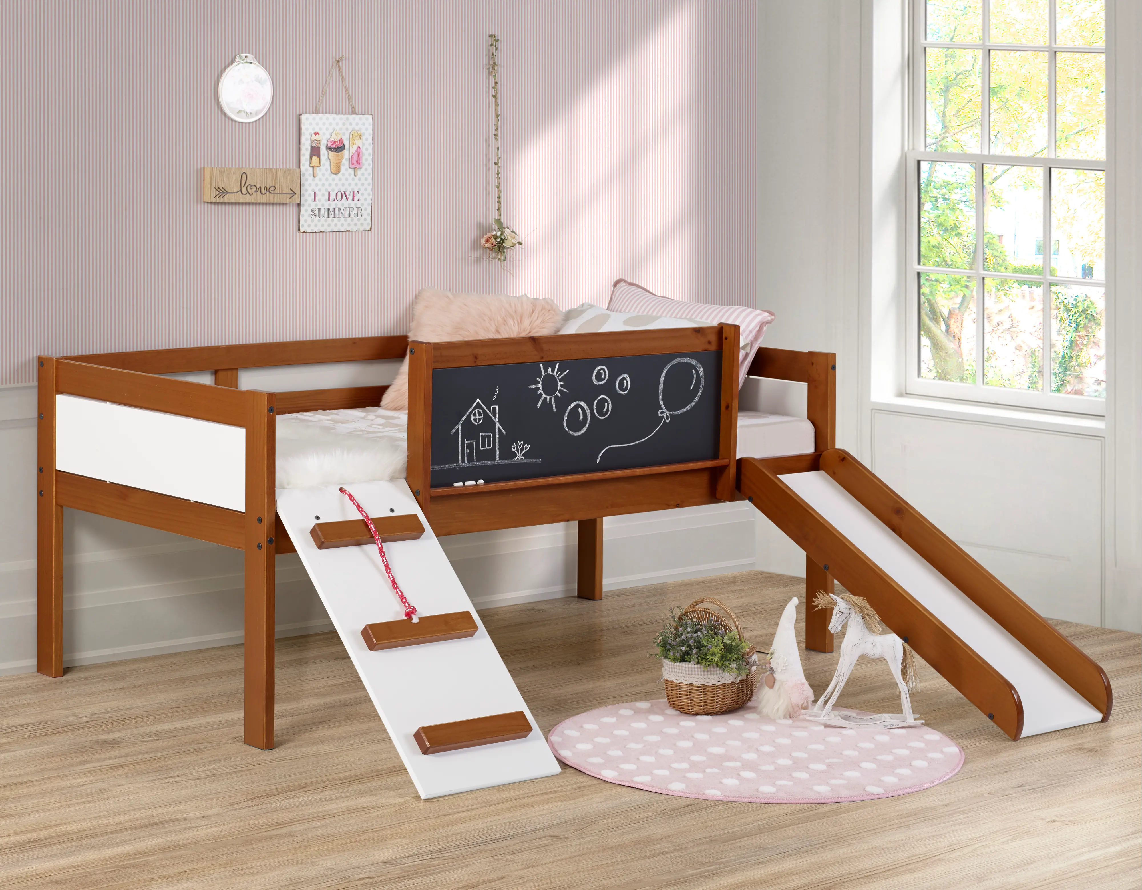Contemporary Brown and White Twin Low Loft Bed - Junior-3