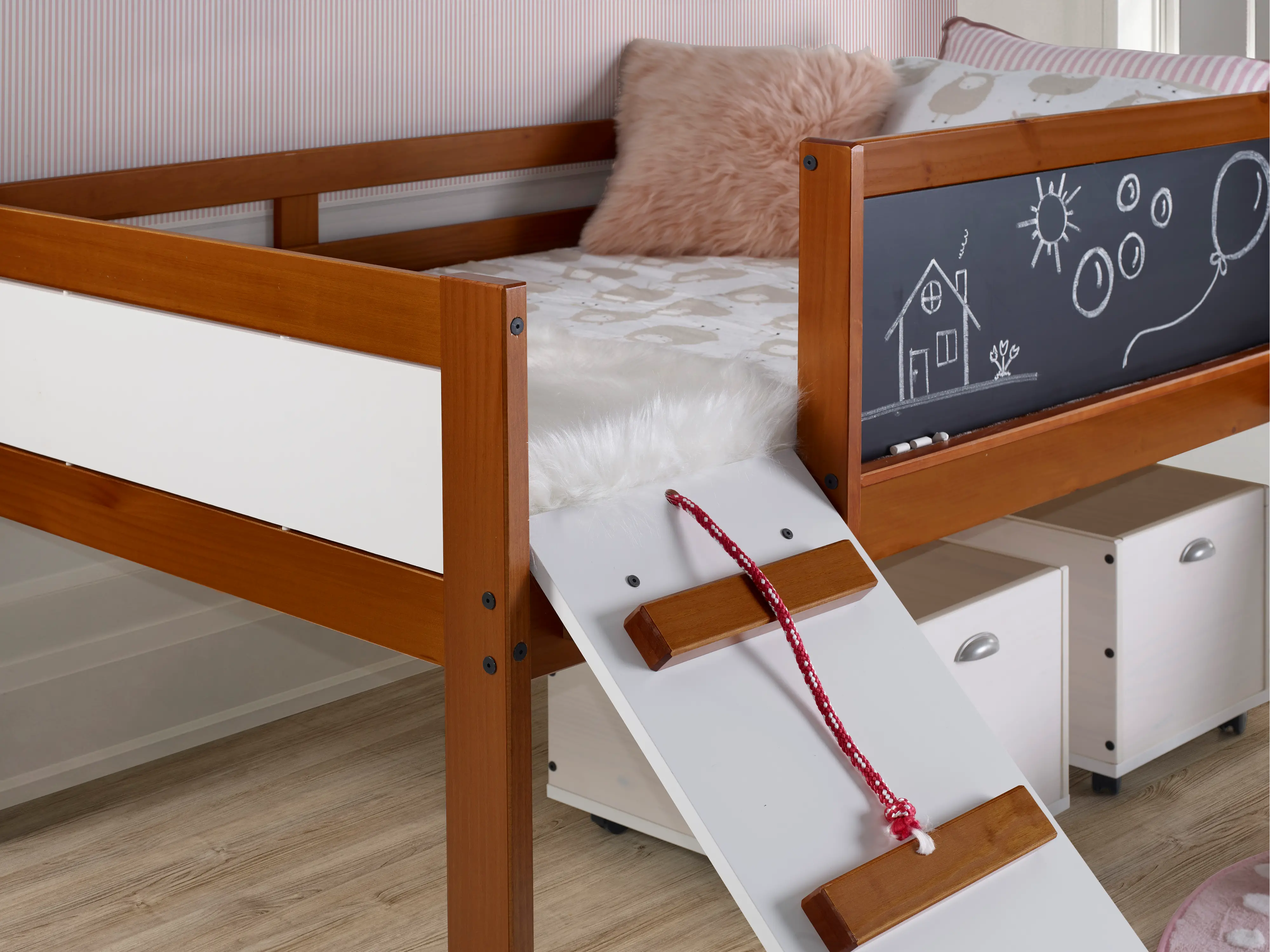 Contemporary Brown and White Twin Low Loft Bed - Junior-4