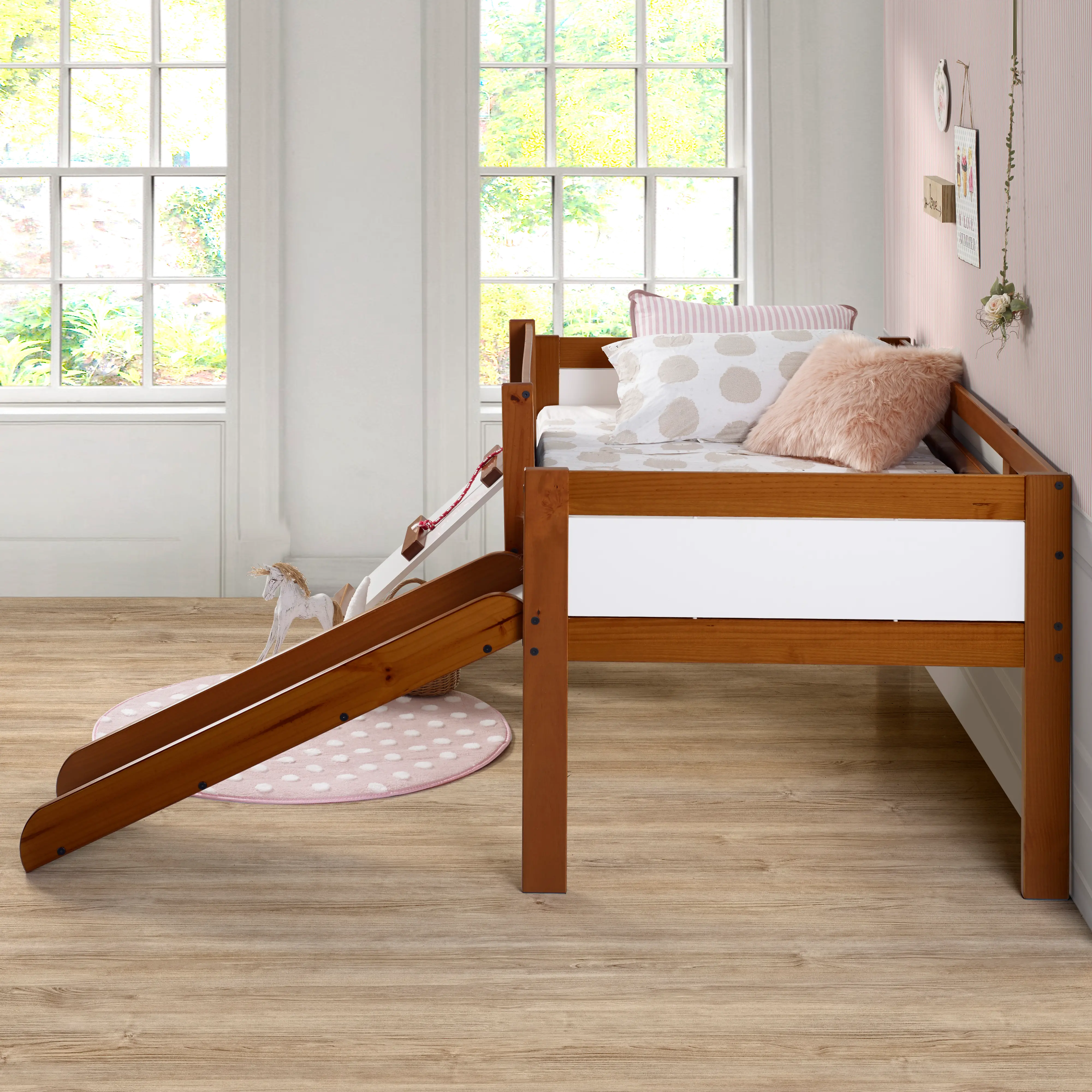Contemporary Brown and White Twin Low Loft Bed - Junior-6