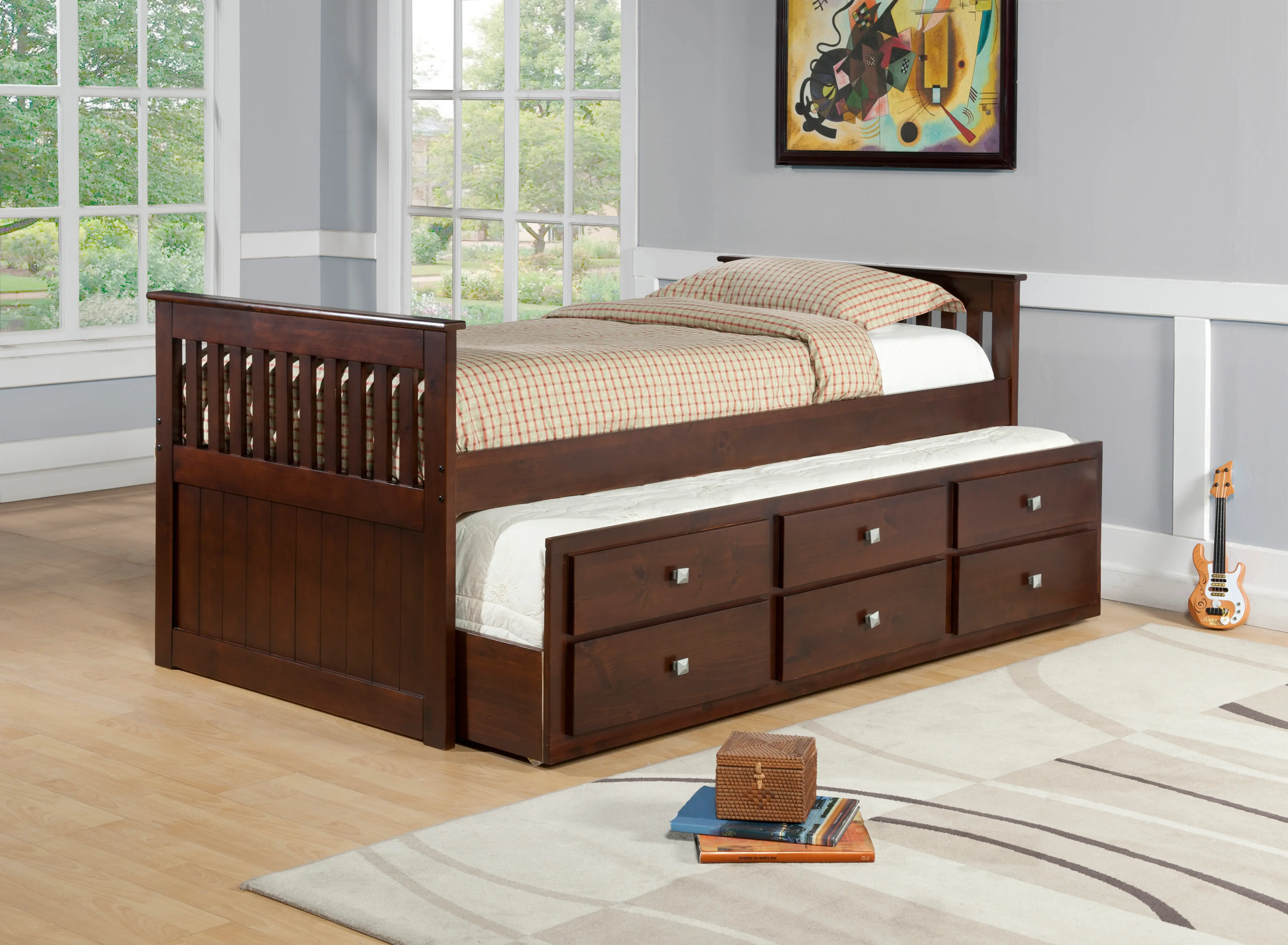 Cappuccino Brown Twin Captain's Bed with Trundle and Storage-1
