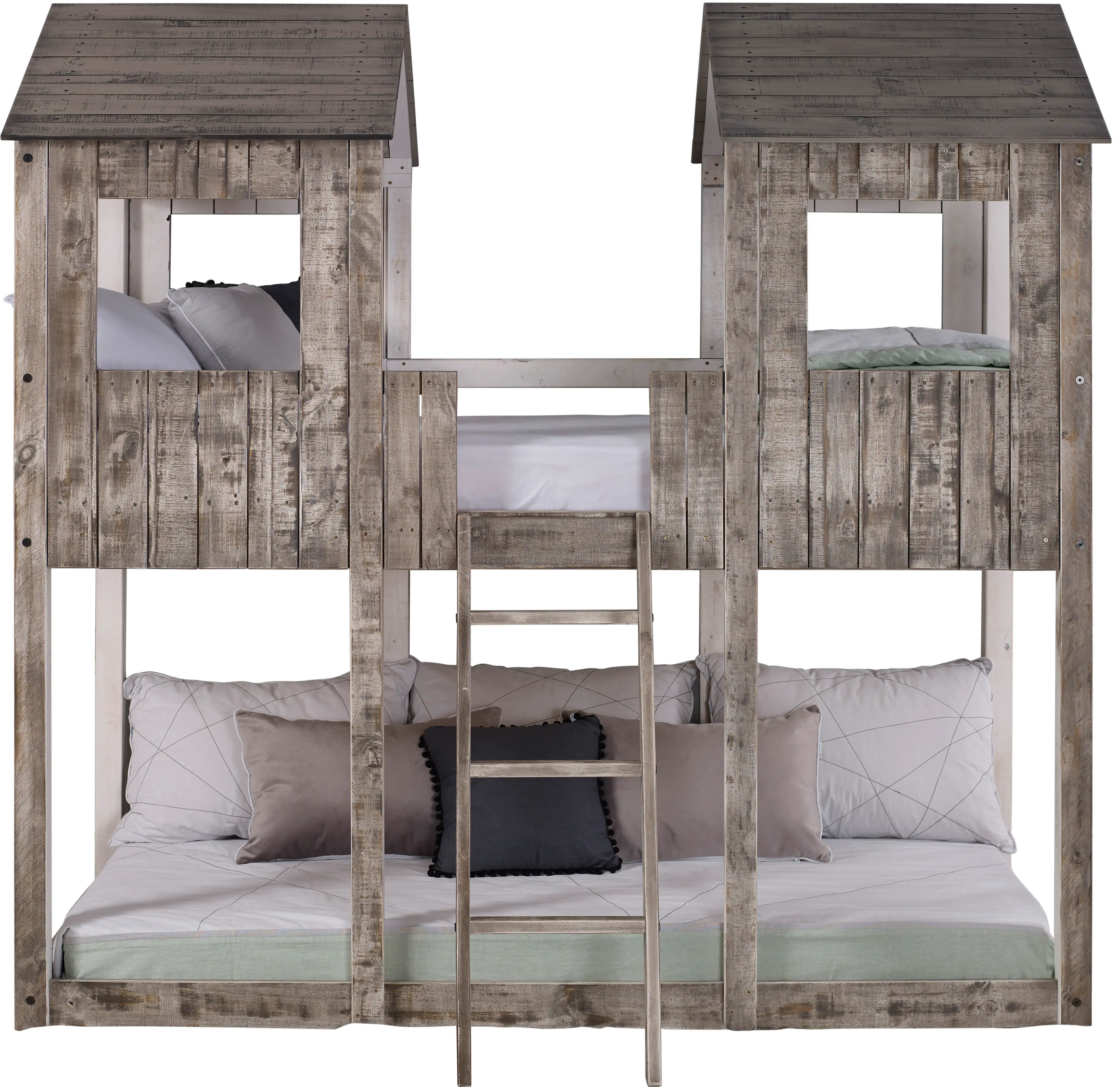 Rustic White Twin over Twin Bunk Bed - Tower-1