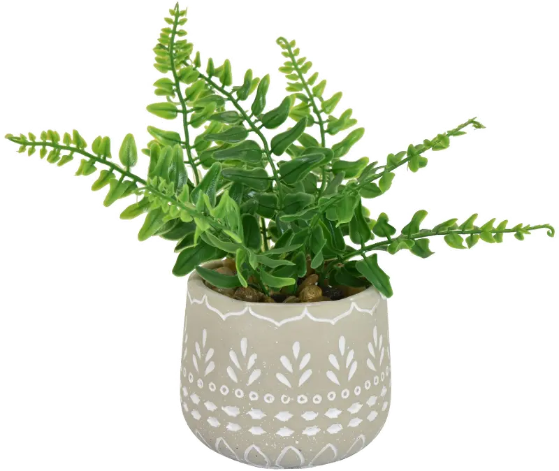 Artificial Green Fern Arrangement in Stone Washed Pot Planter