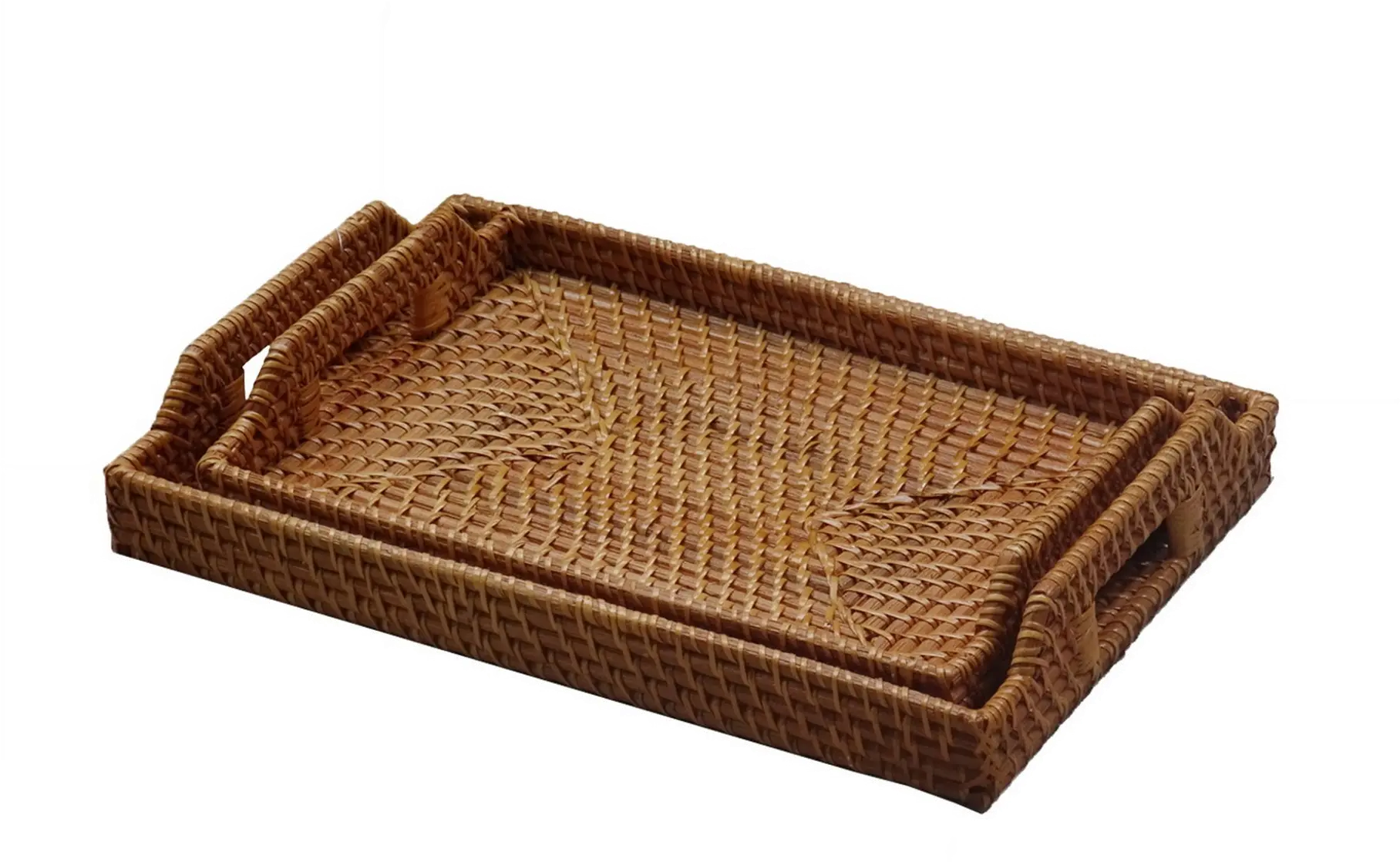 16  Brown Rattan Tray with Handles-1