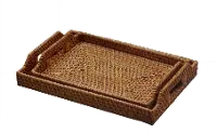 16  Brown Rattan Tray with Handles