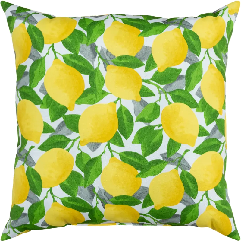 Yellow Lemon and Green Leaf Indoor-Outdoor Throw Pillow
