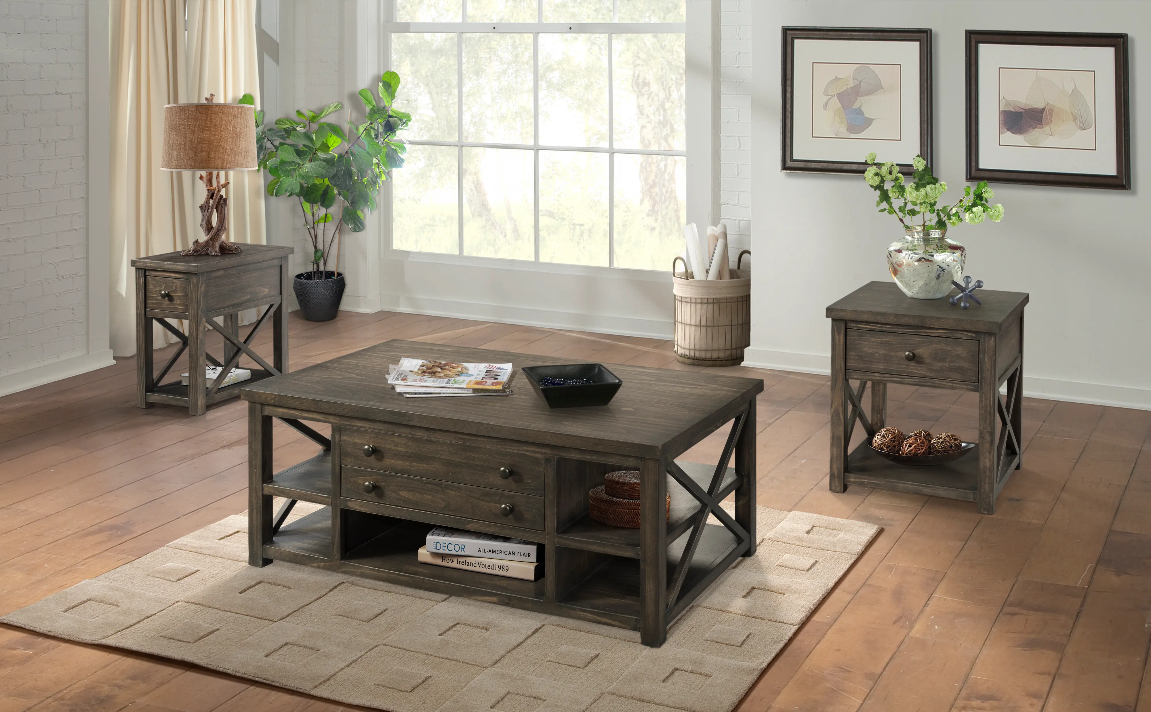 Cottage Brown Side Table - 76-2