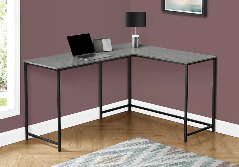 Lindzee Stone Top and Black L-Shaped Desk