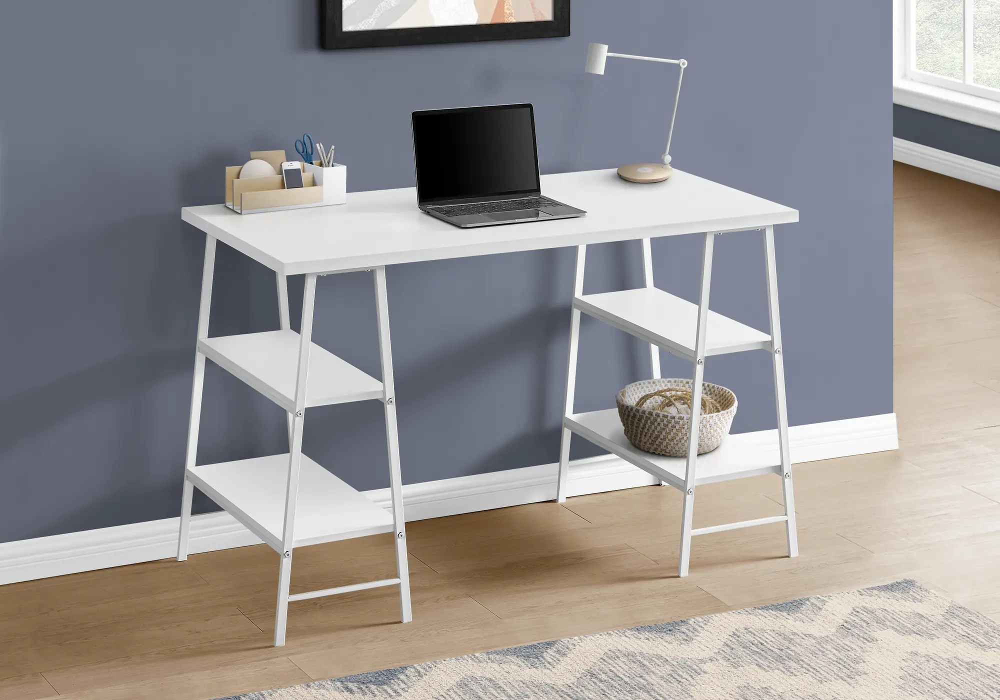 Industrial White Computer Desk-2