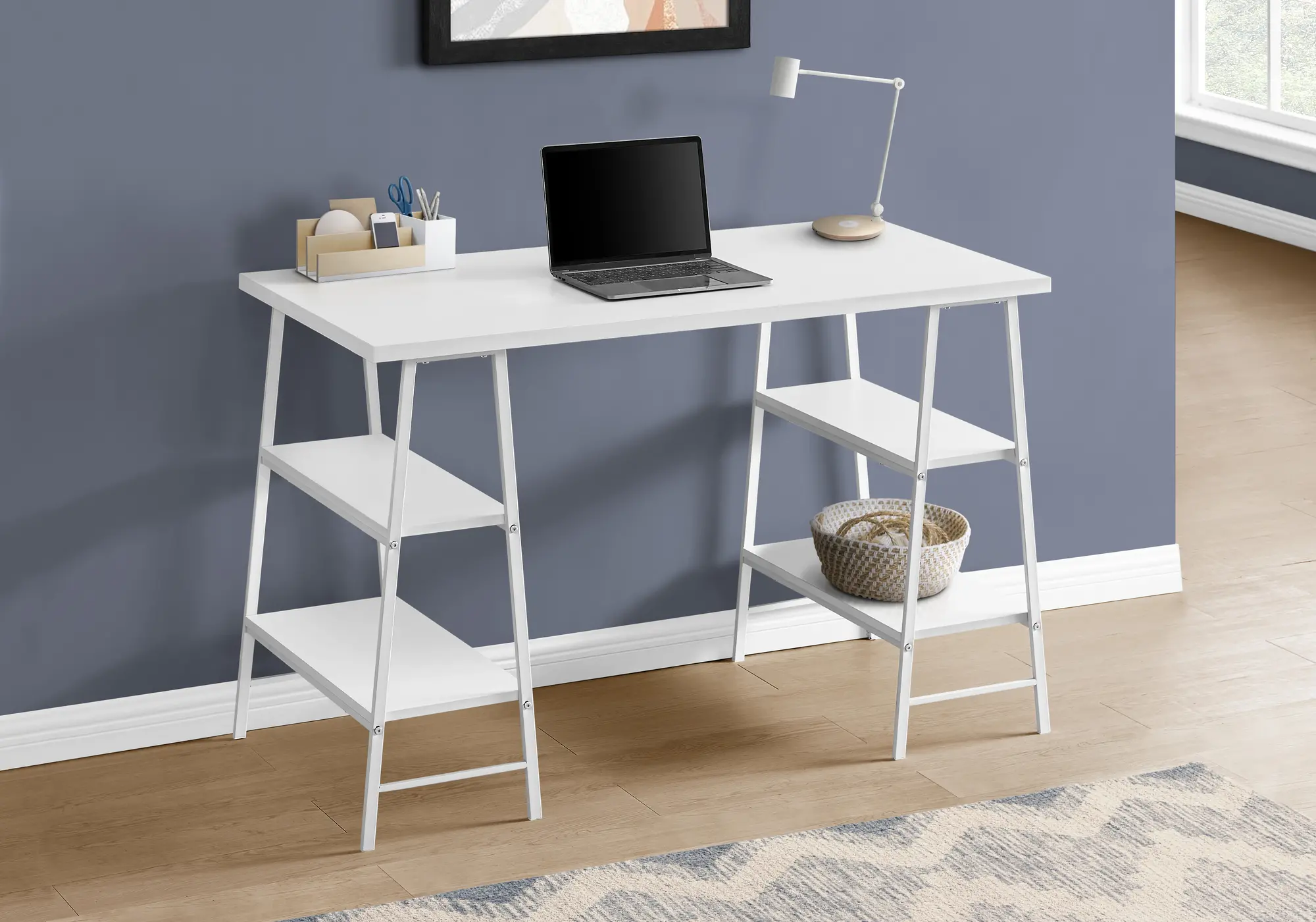 Industrial White Computer Desk-2