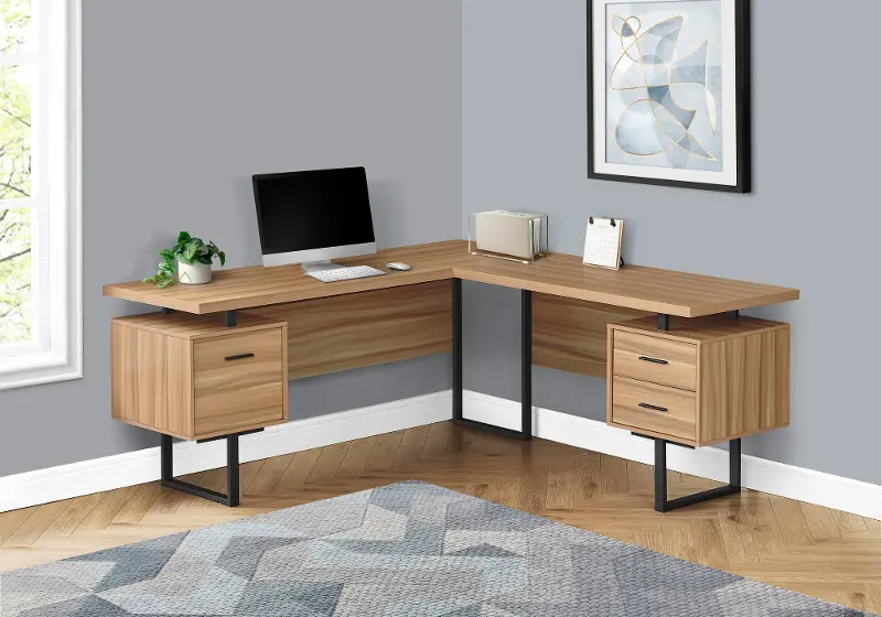 Karner Natural Wood and Black L-Shaped Desk