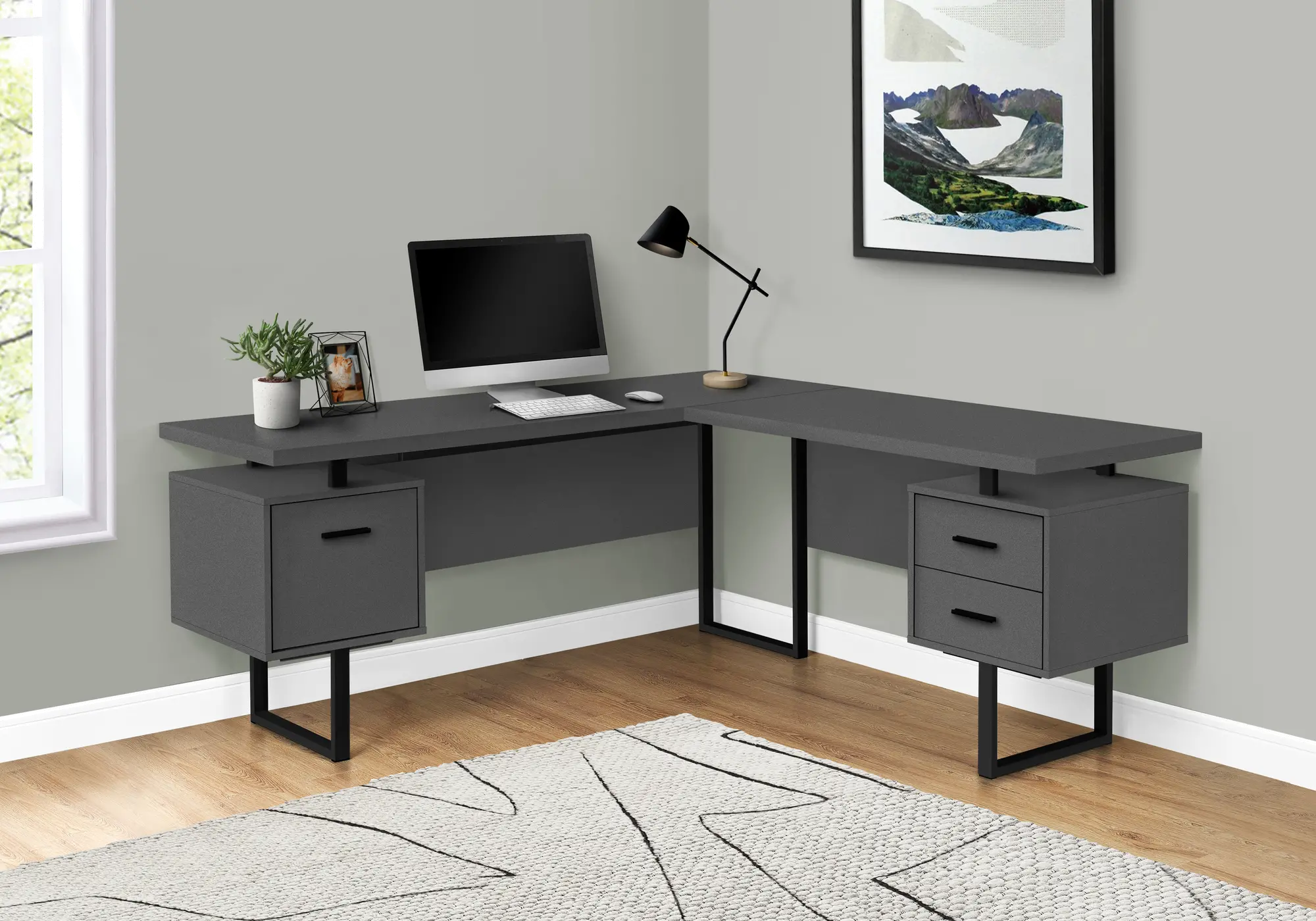 Gray and Black L-Shaped Desk-2