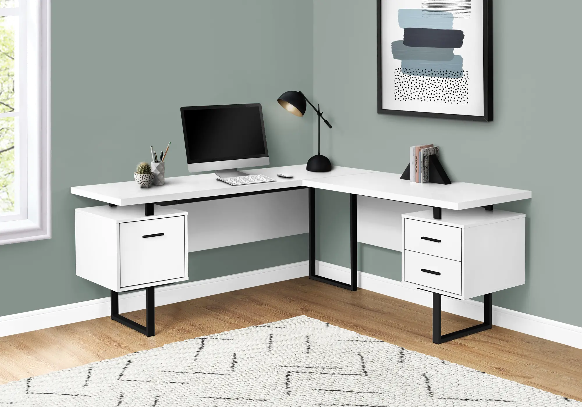 Karner White and Black L-Shaped Desk-2
