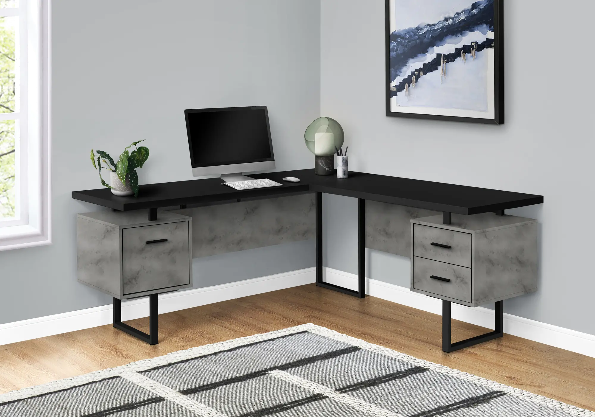 Concrete and Black L-Shaped Desk-2