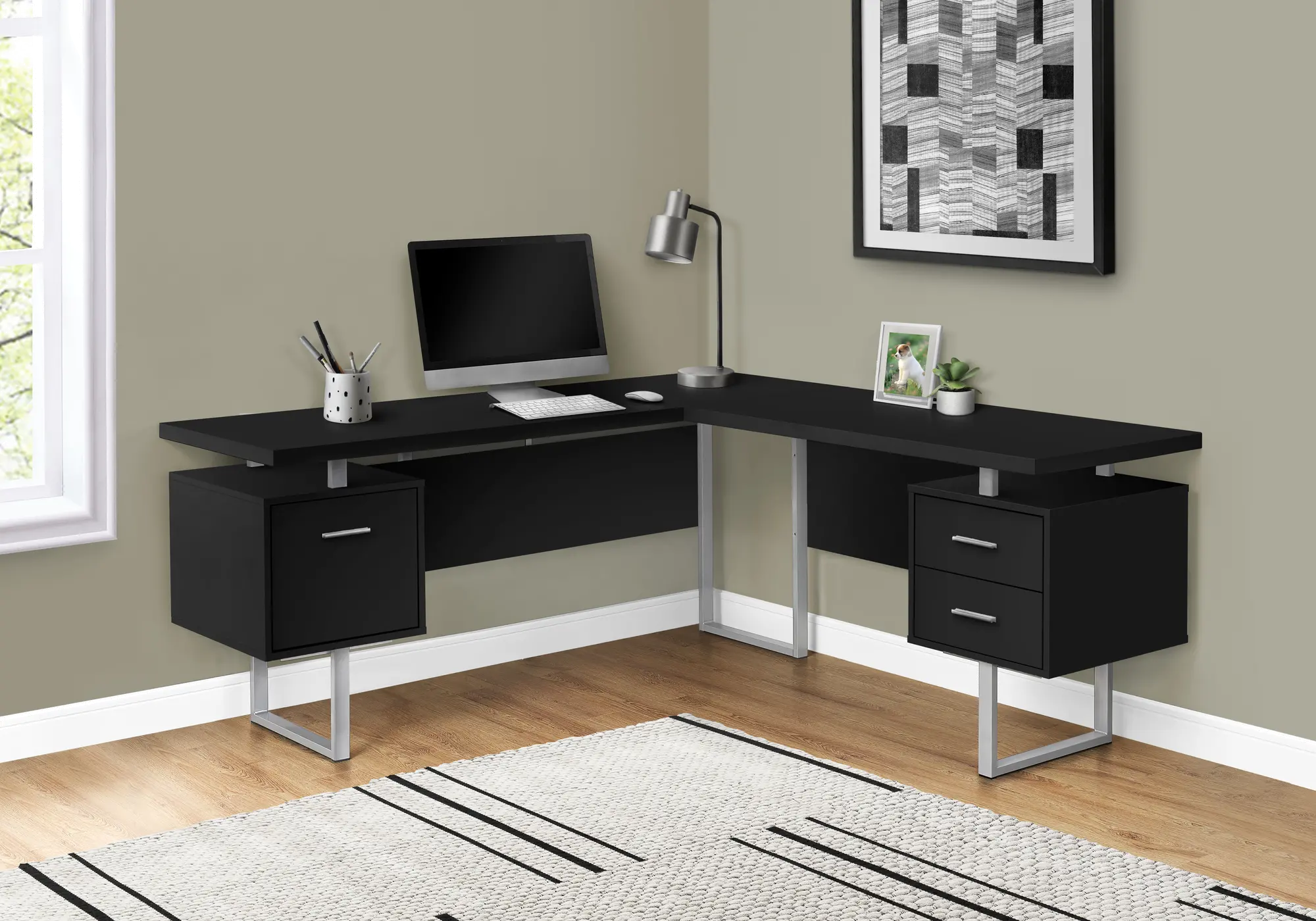 Karner Black and Silver L-Shaped Desk-2