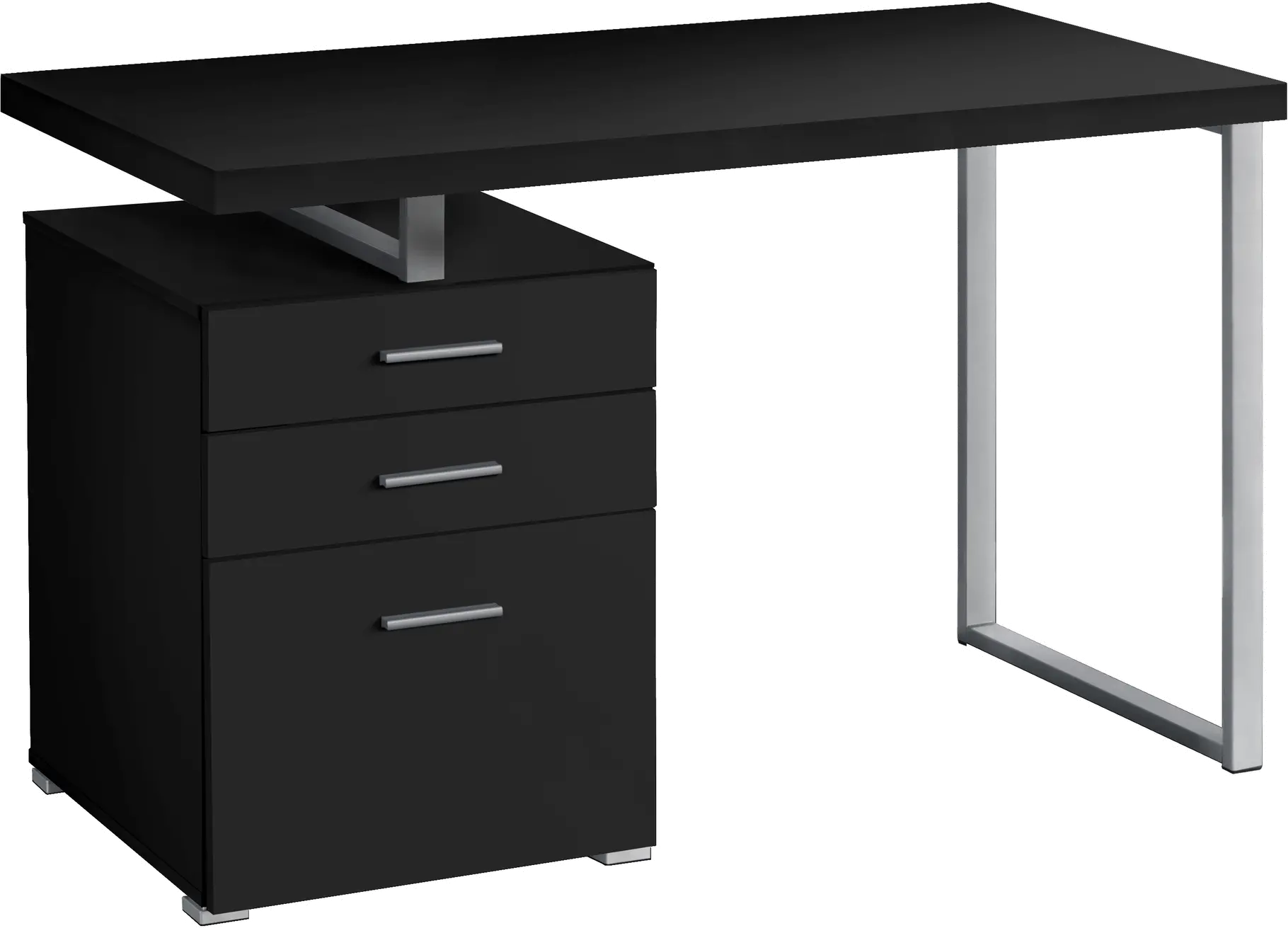 Black and Silver Computer Desk with File Cabinet-1