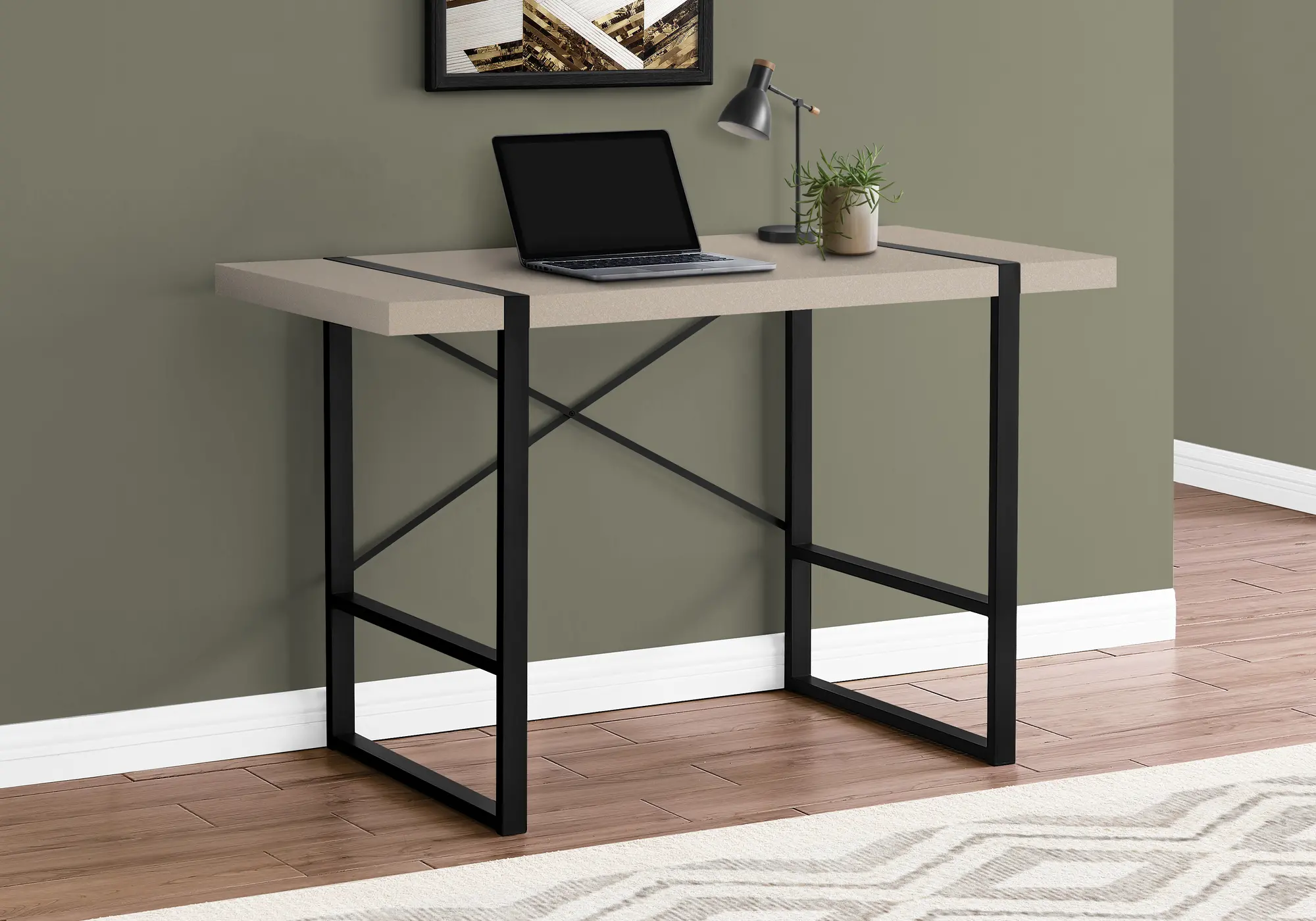 Taupe and Black Thick Panel Computer Desk-2