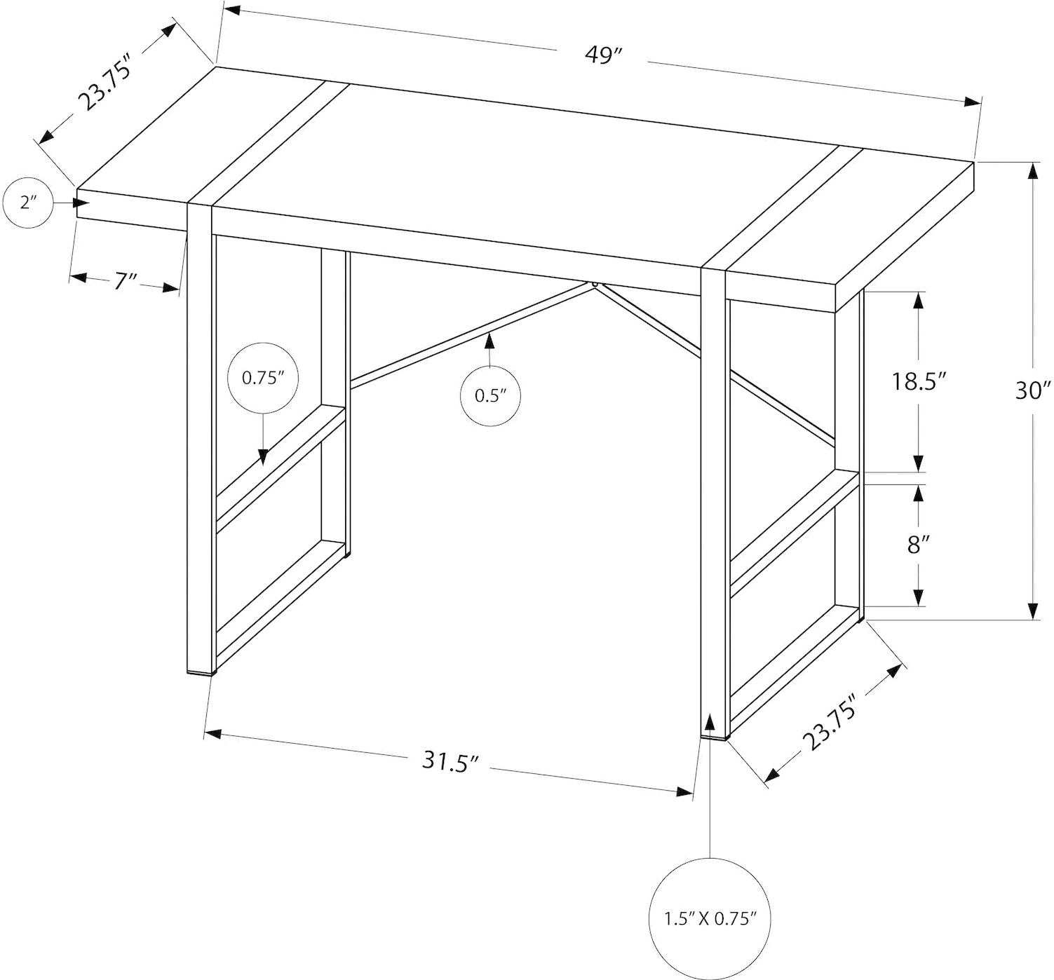 Concrete and Black Thick Panel Computer Desk-3