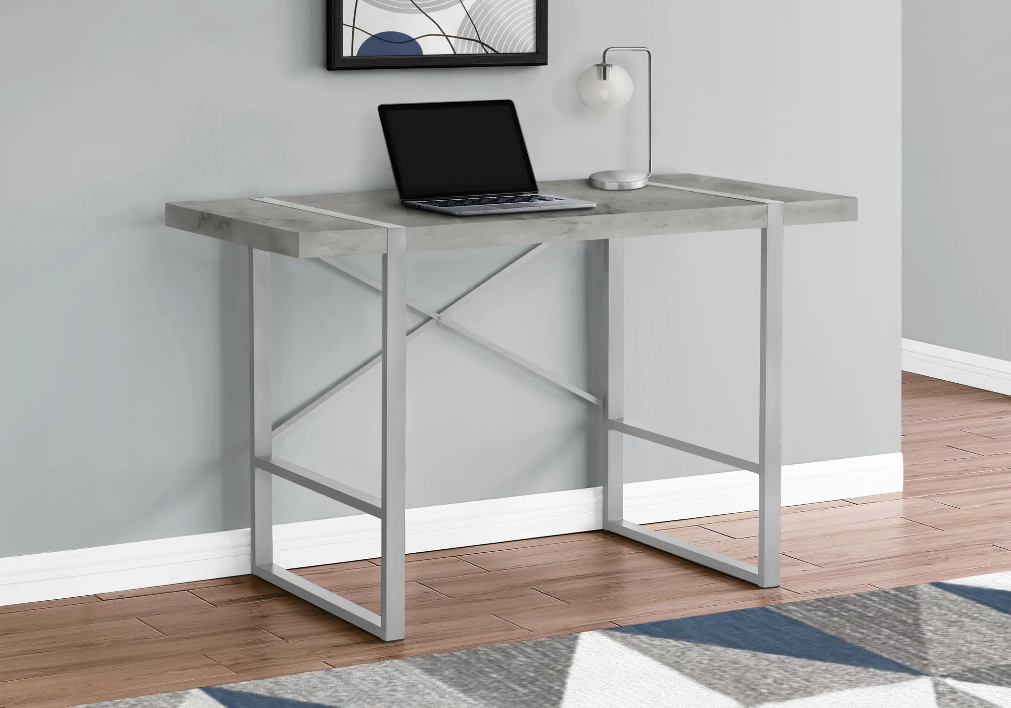 Concrete and Silver Thick Panel Computer Desk-2