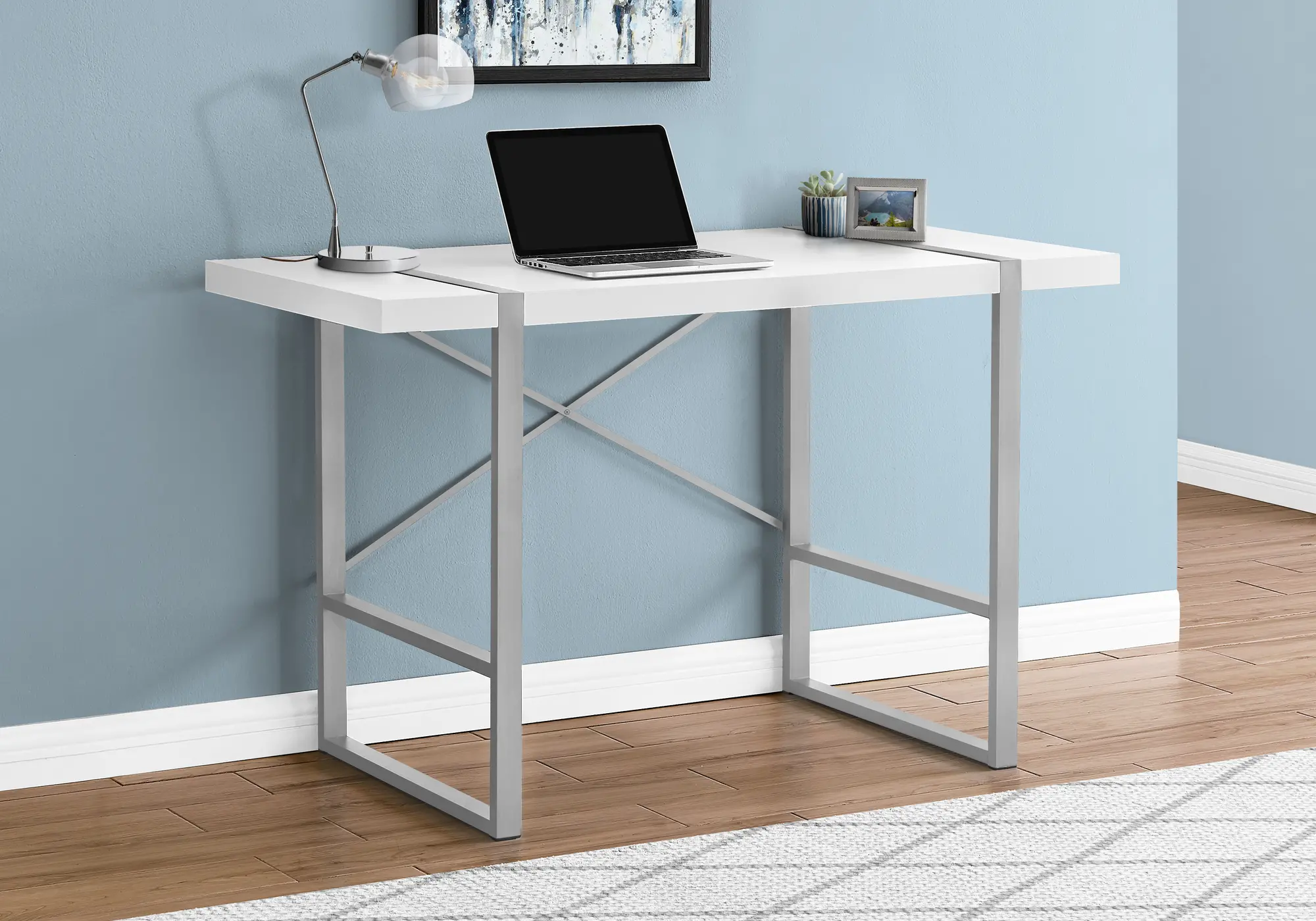 White and Silver Thick Panel Computer Desk-2