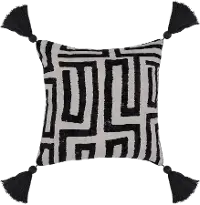 Black Indoor-Outdoor Karo Throw Pillow with Tassels