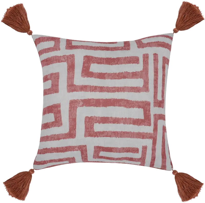 Red Clay Indoor-Outdoor Karo Throw Pillow with Tassels