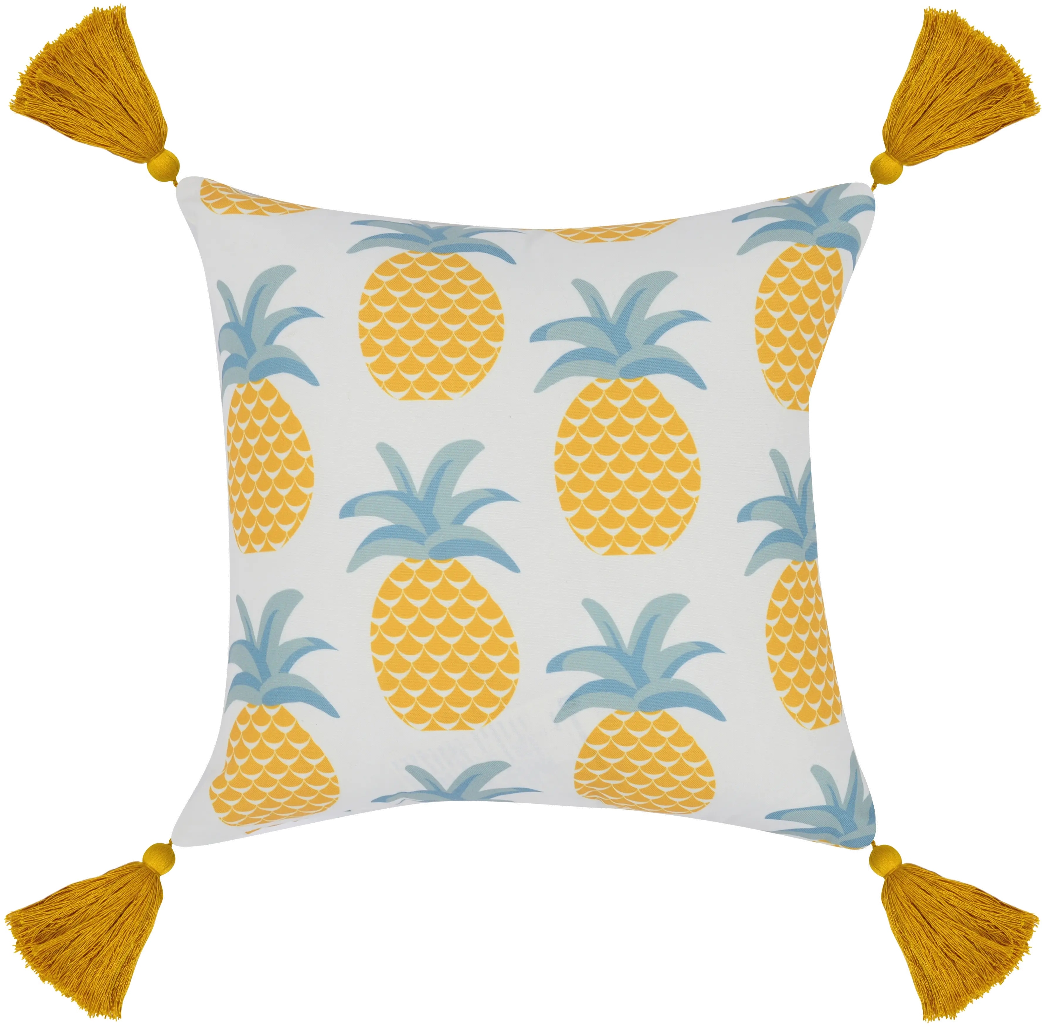 Yellow and Multi Color Pineapple Indoor-Outdoor Throw Pillow-1
