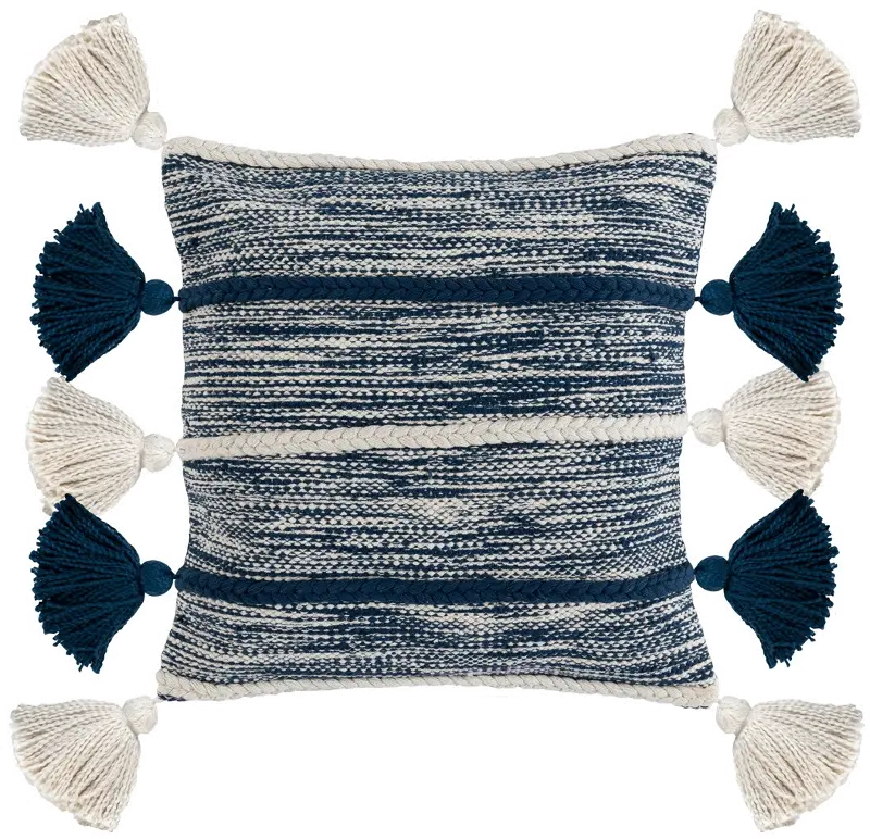 Square Azul Blue Elan Throw Pillow with Tassels