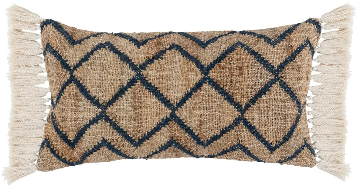 Azul Blue and Natural Rectangle Throw Pillow with Tassels-1