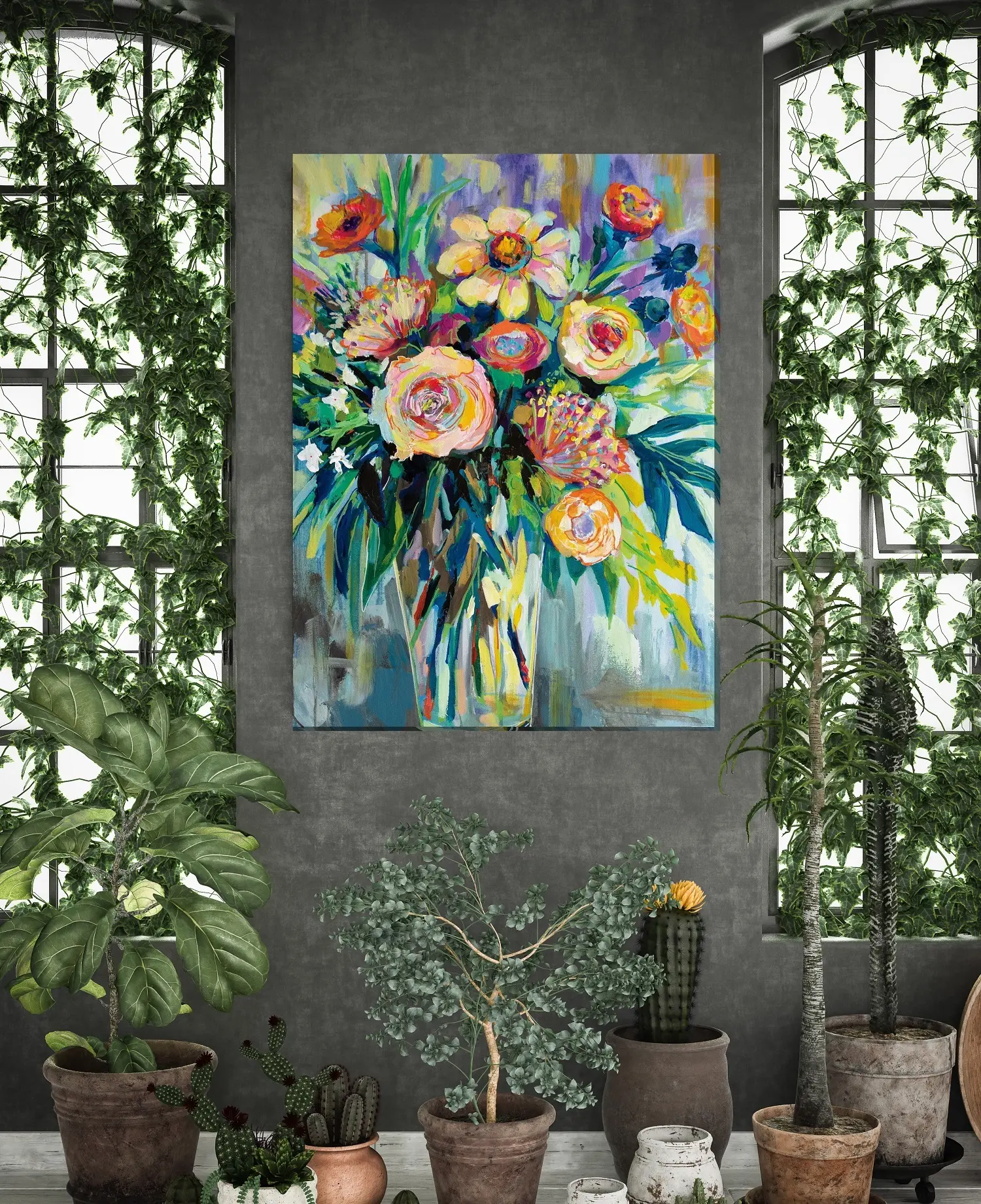 Multi Color Floral Showoffs Patio Canvas Outdoor-Indoor Wall Art-2