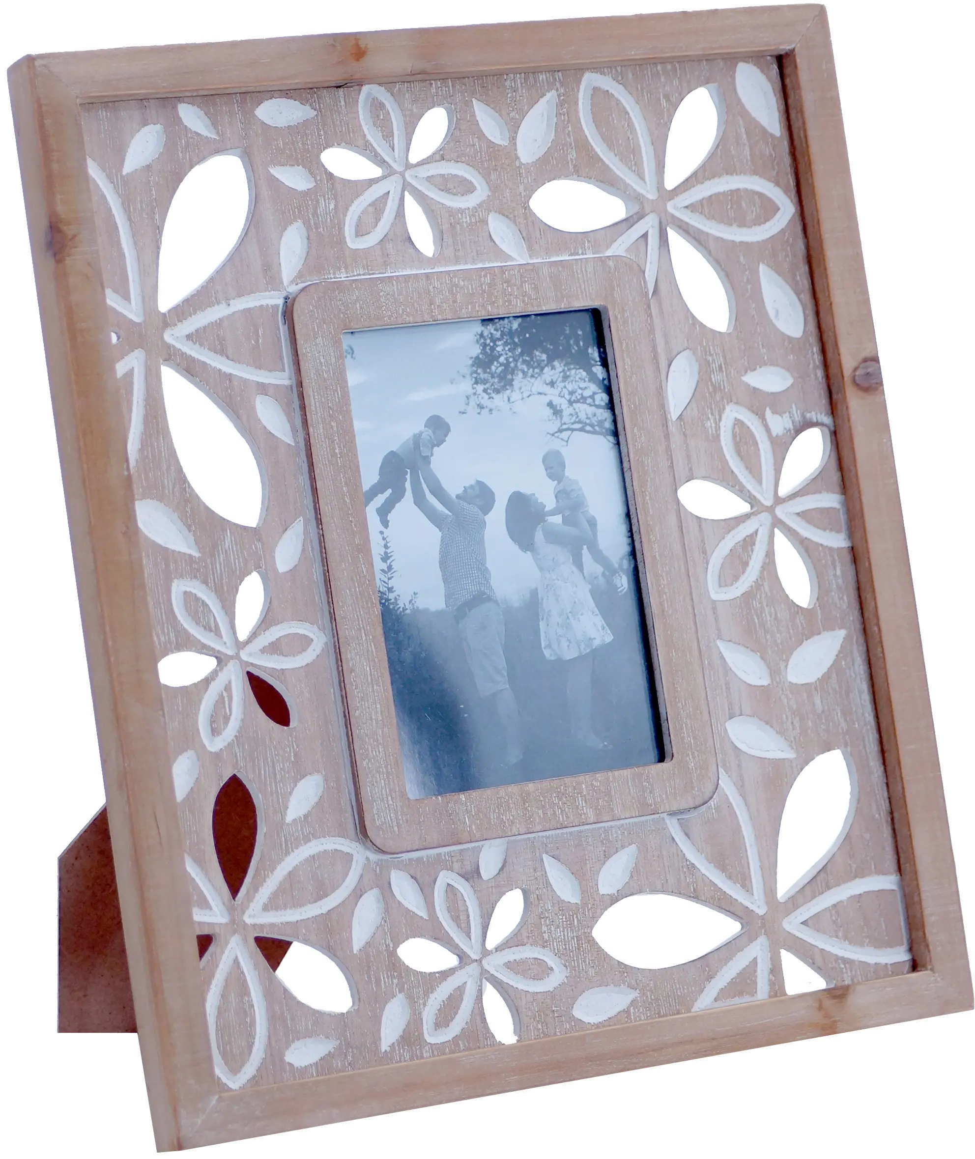Light Brown Wood 5x7 Picture Frame with White Cut Outs-1